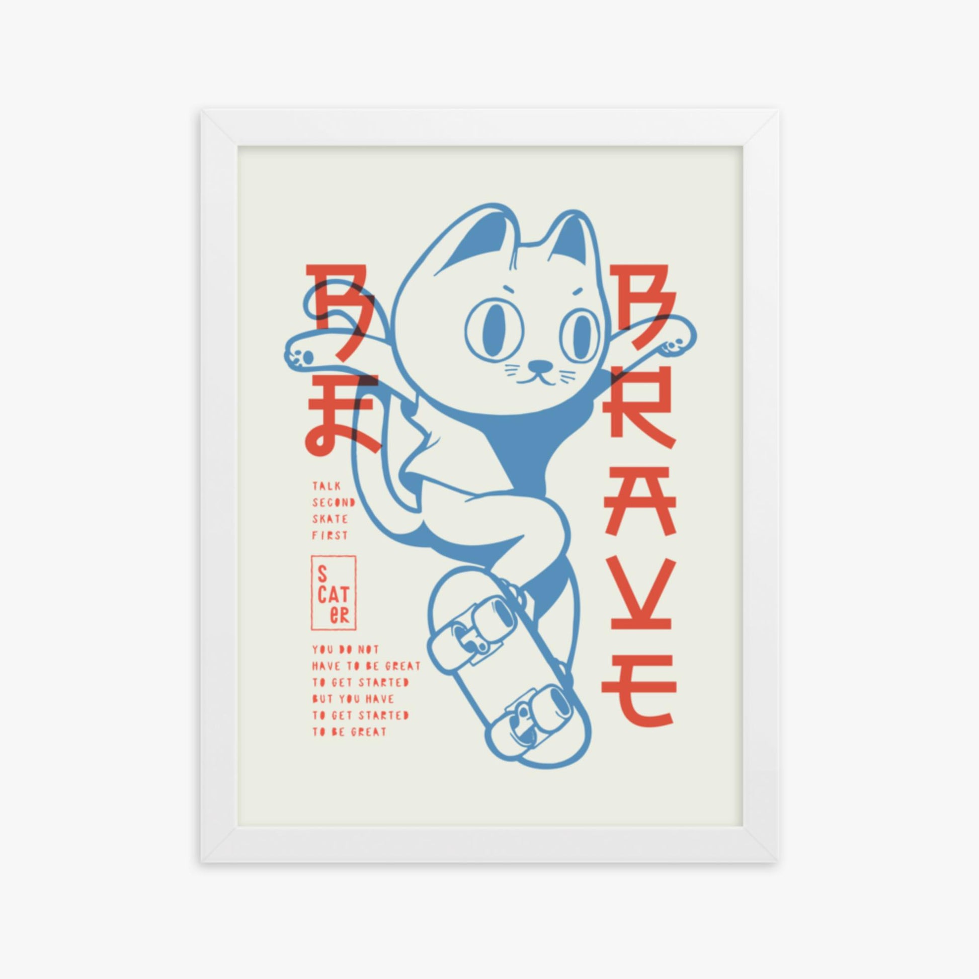 Modern illustration: Skater Cat 30x40 cm Poster With White Frame Frame
