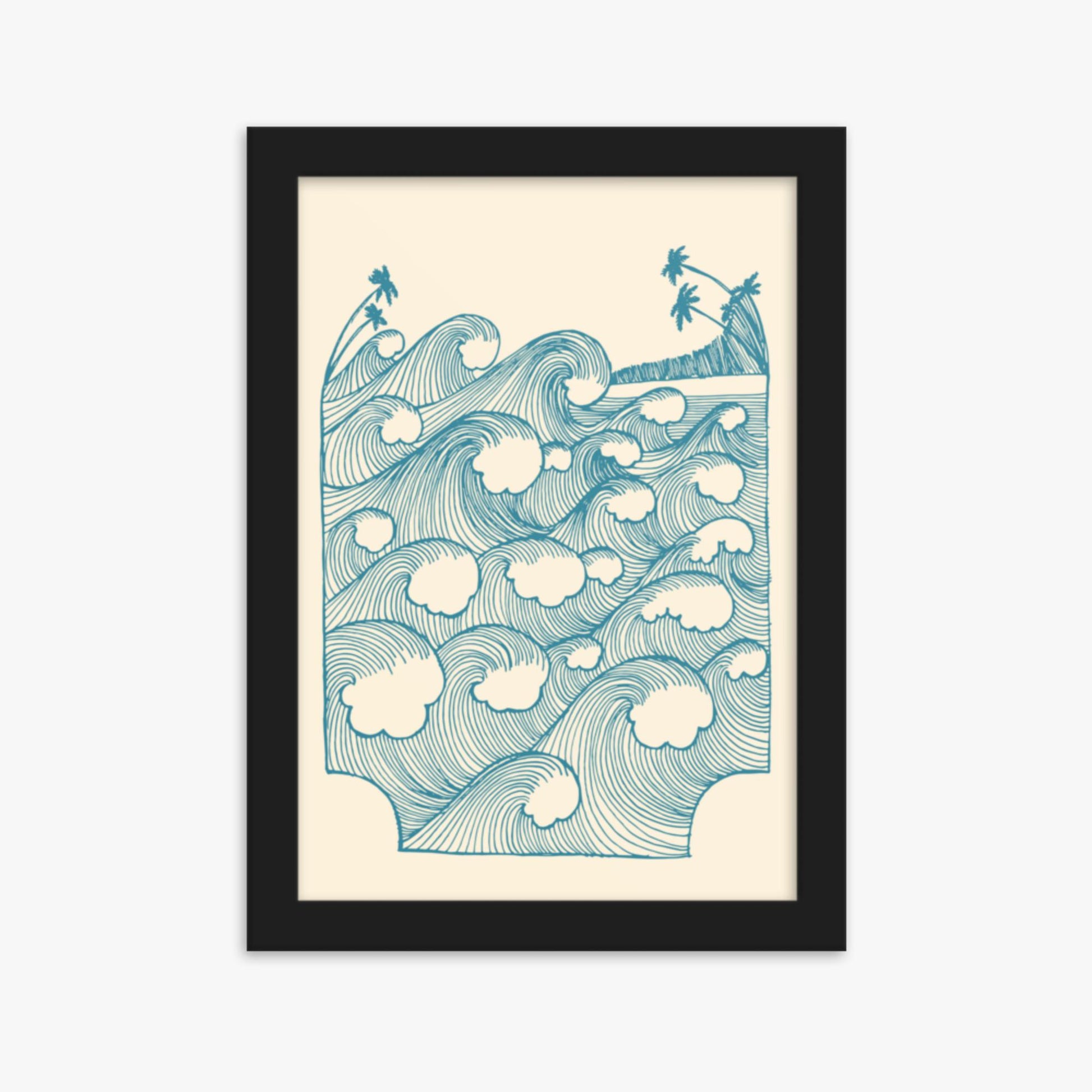 Modern illustration: Vintage Great Waves 21x30 cm Poster With Black Frame Frame