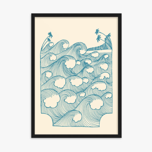 Modern illustration: Vintage Great Waves 50x70 cm Poster With Black Frame Frame