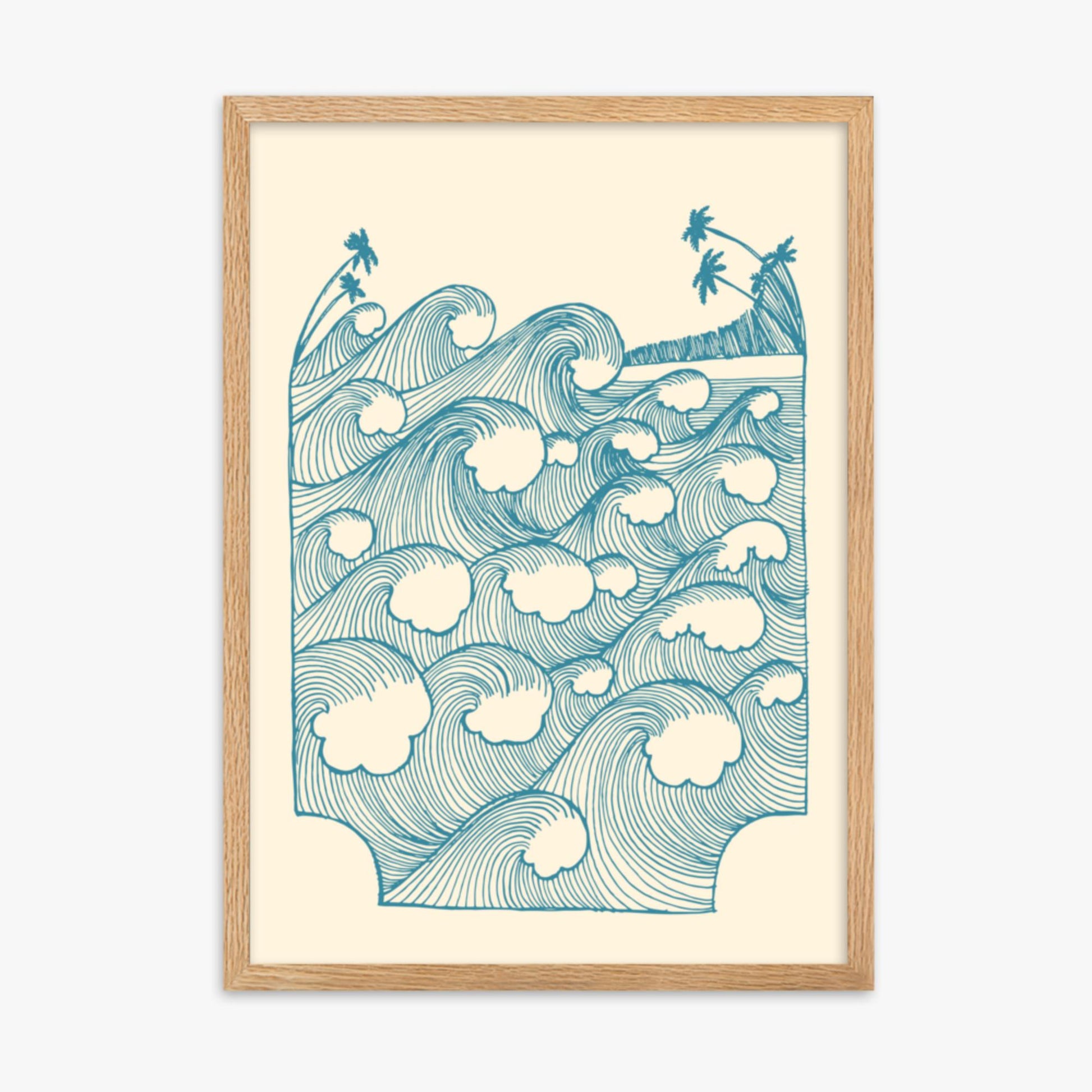 Modern illustration: Vintage Great Waves 50x70 cm Poster With Oak Frame Frame