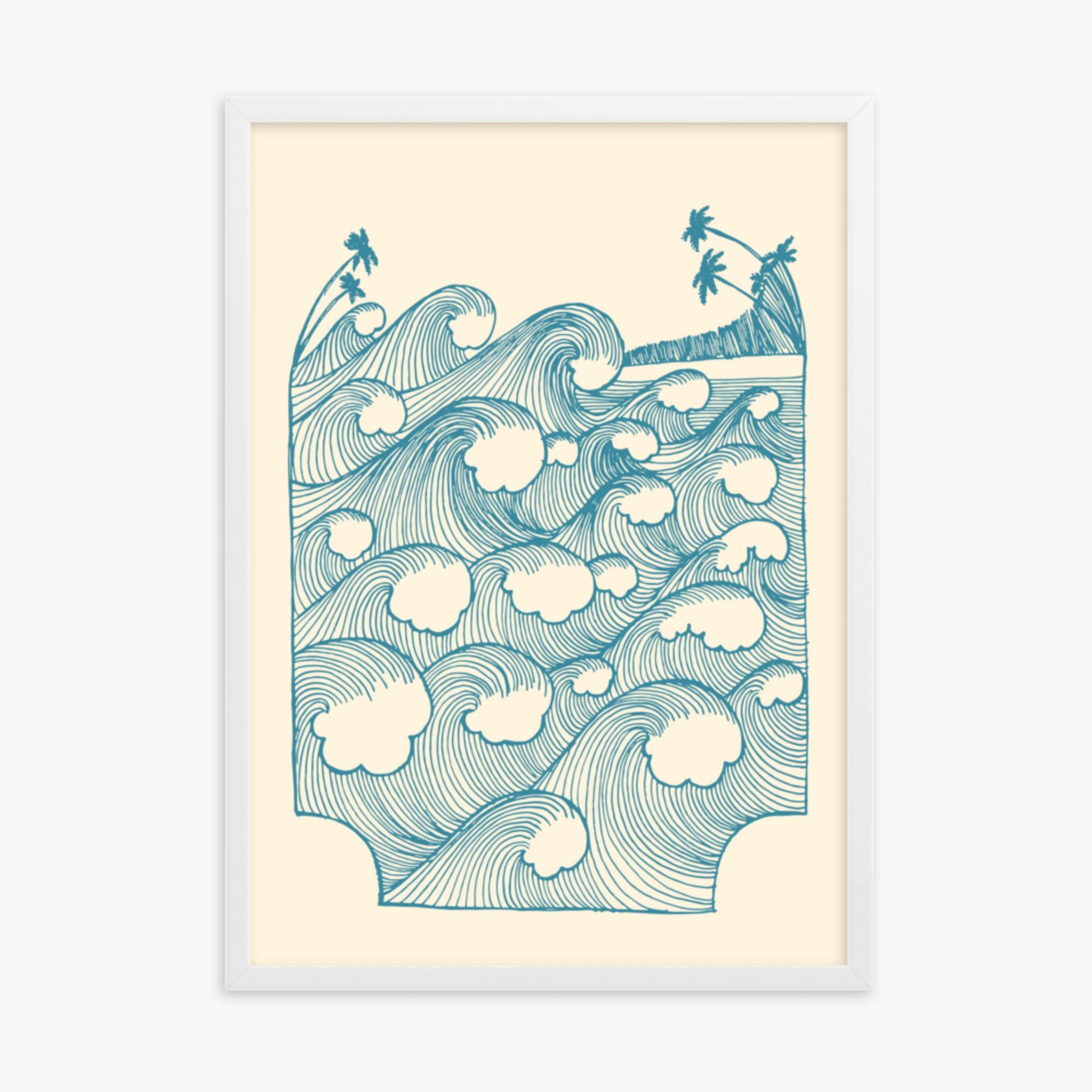 Modern illustration: Vintage Great Waves 50x70 cm Poster With White Frame Frame