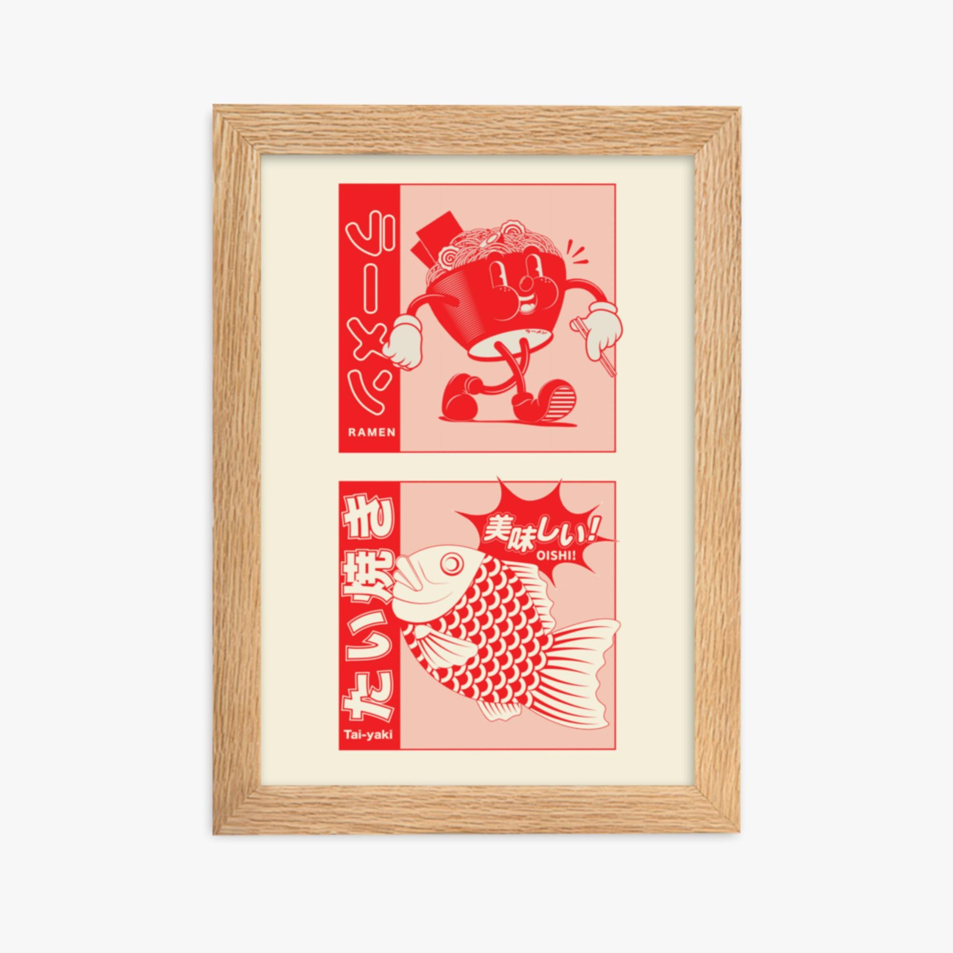 Modern illustration: Taiyaki & Ramen 21x30 cm Poster With Oak Frame Frame