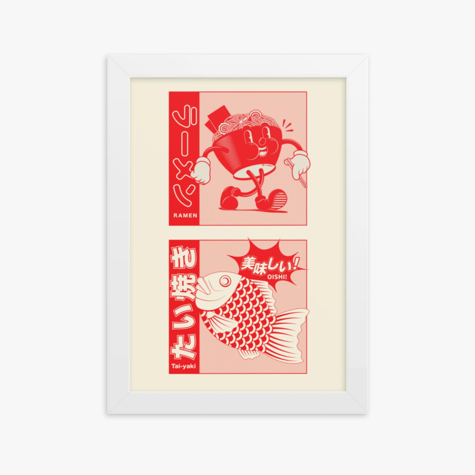 Modern illustration: Taiyaki & Ramen 21x30 cm Poster With White Frame Frame