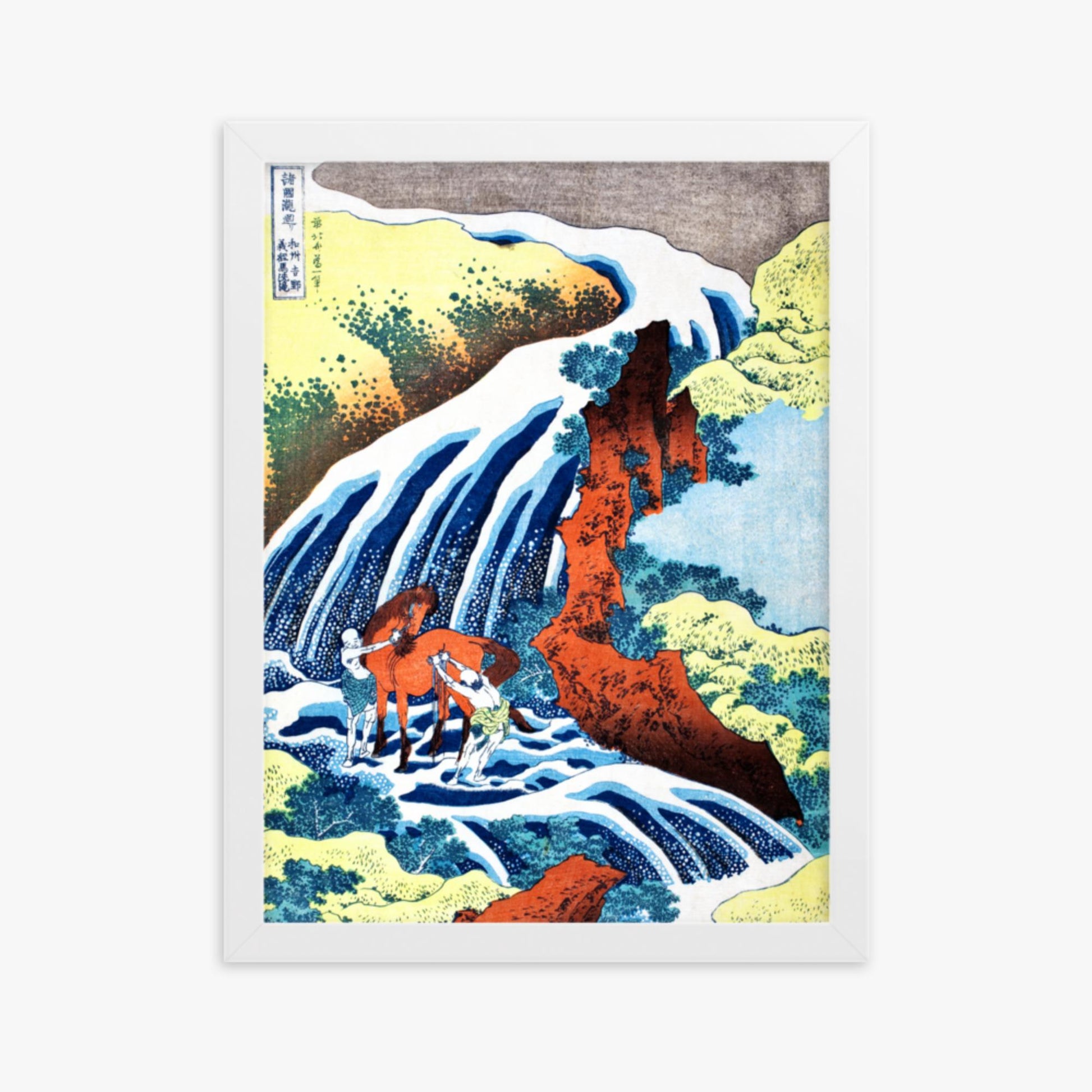 Katsushika Hokusai - The Yoshitsune Horse-Washing Falls at Yoshino, Izumi Province 30x40 cm Poster With White Frame