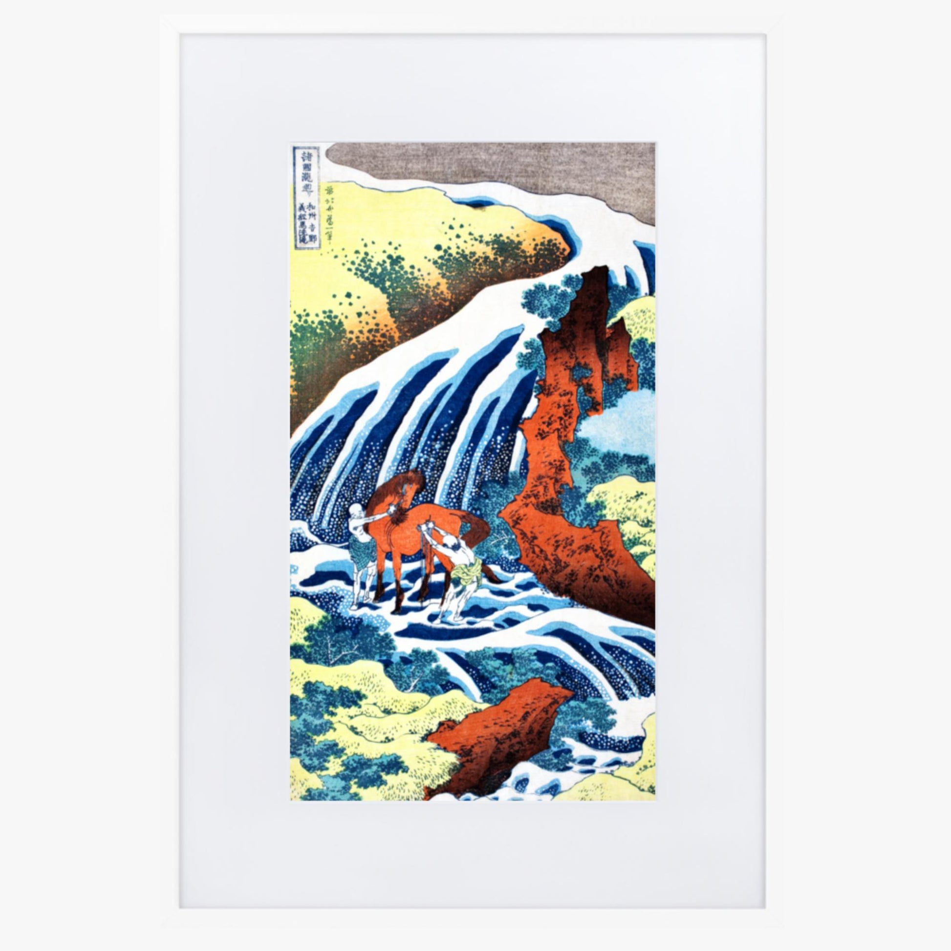 Katsushika Hokusai - The Yoshitsune Horse-Washing Falls at Yoshino, Izumi Province 61x91 cm Poster With White Frame