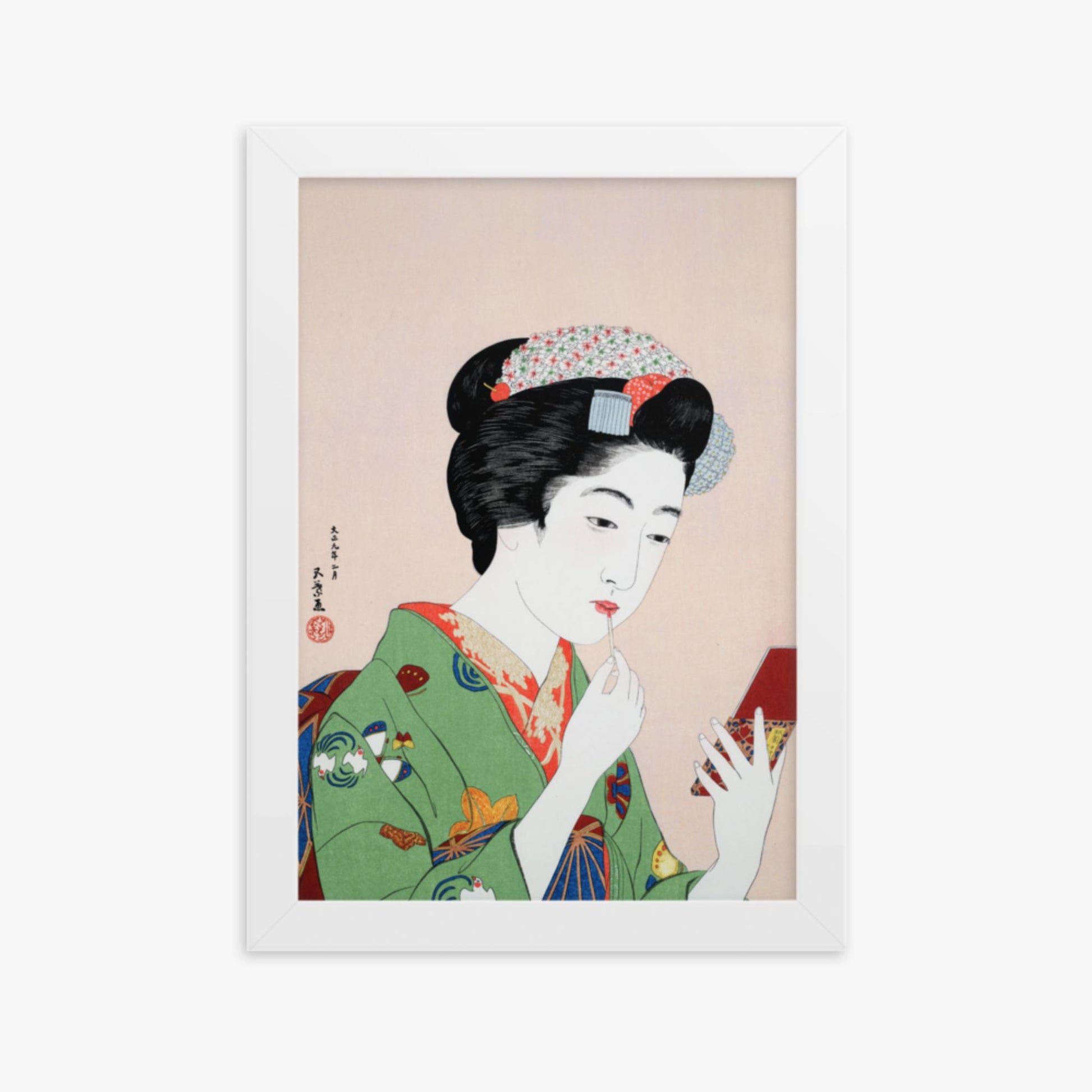 Goyō Hashiguchi - Woman Applying Rouge 21x30 cm Poster With White Frame