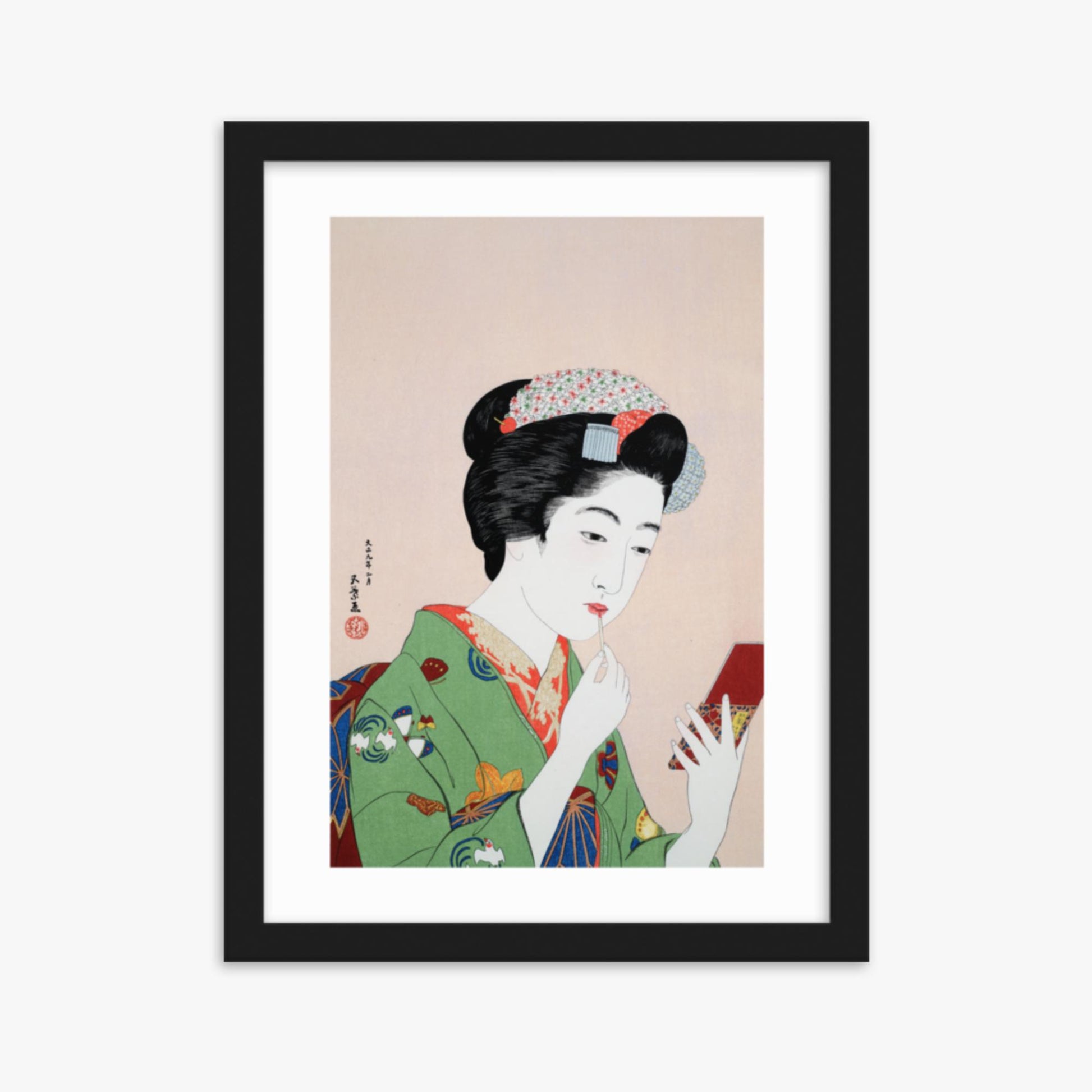 Goyō Hashiguchi - Woman Applying Rouge 30x40 cm Poster With Black Frame