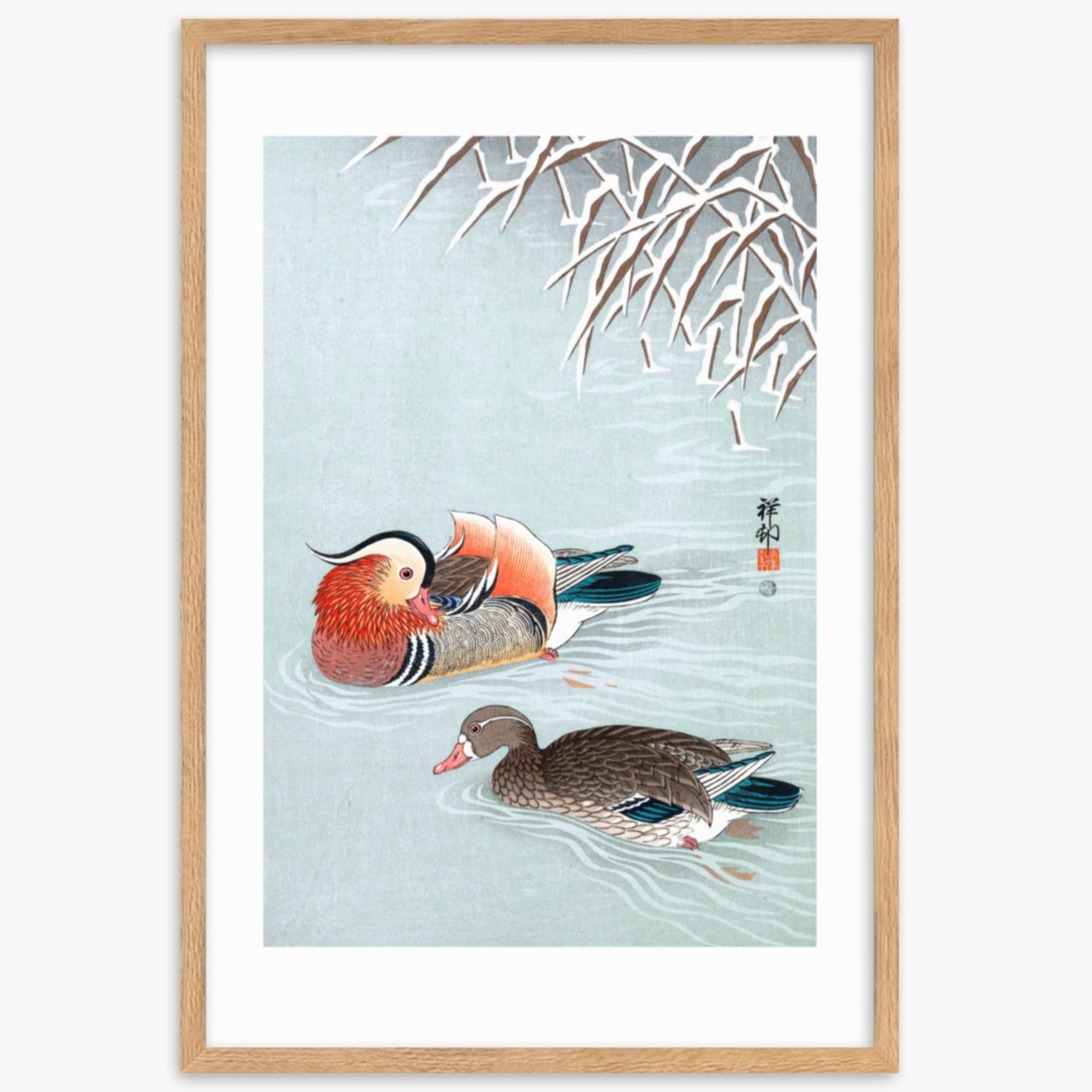 Ohara Koson - Mandarin Ducks 61x91 cm Poster With Oak Frame