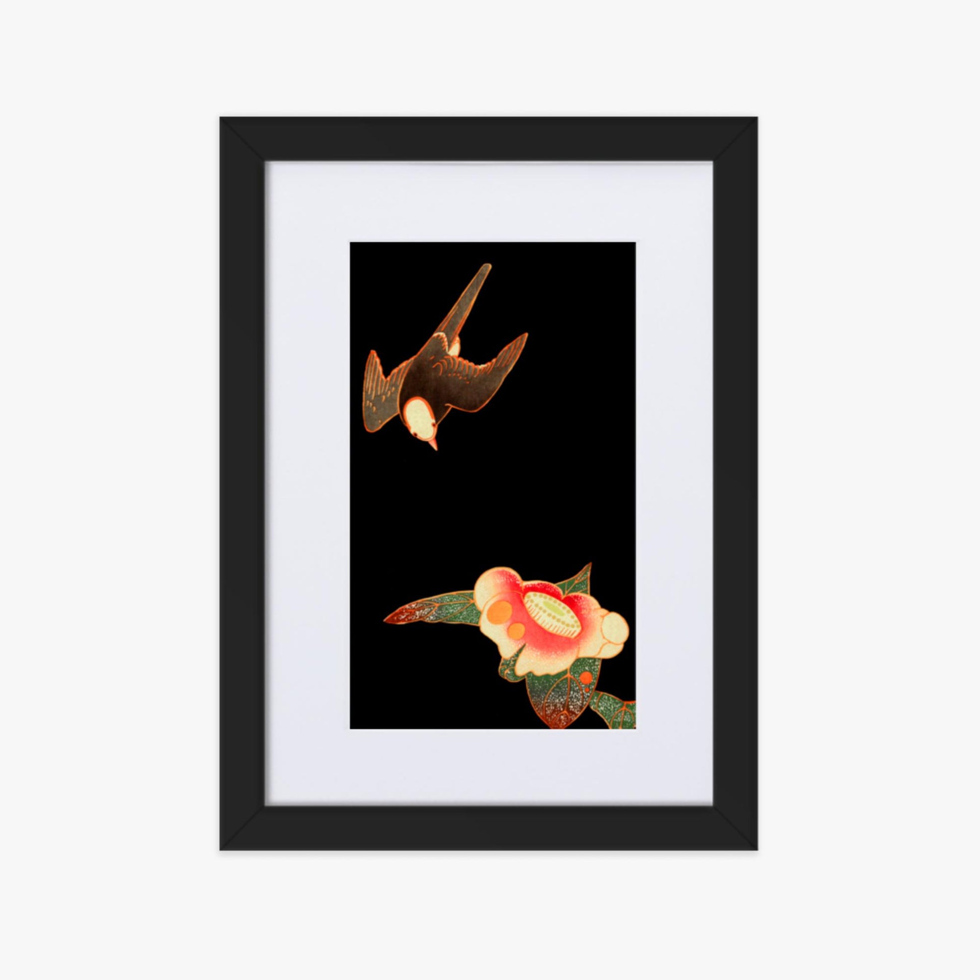 Ito Jakuchu - Swallow and Camellia 21x30 cm Poster With Black Frame