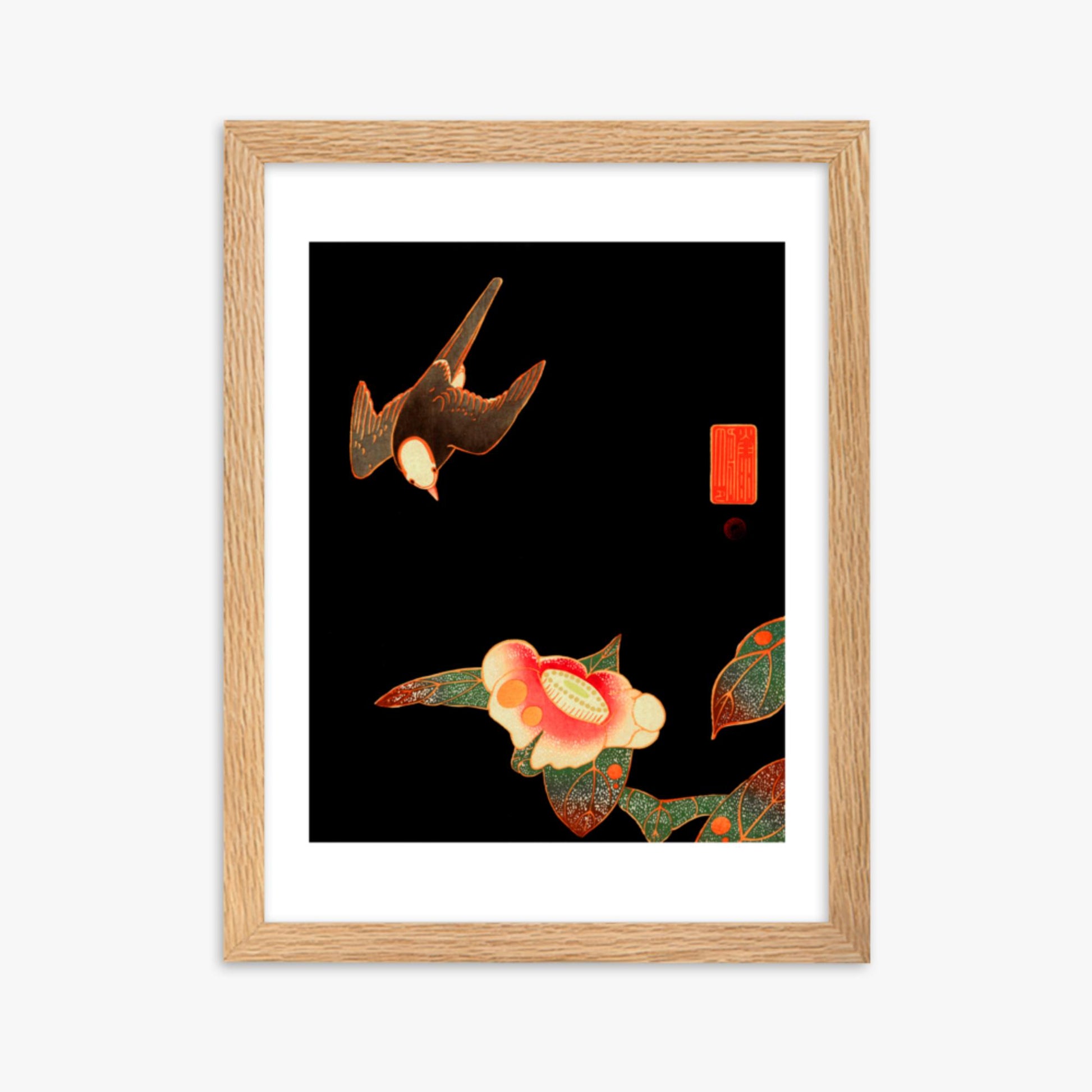 Ito Jakuchu - Swallow and Camellia 30x40 cm Poster With Oak Frame