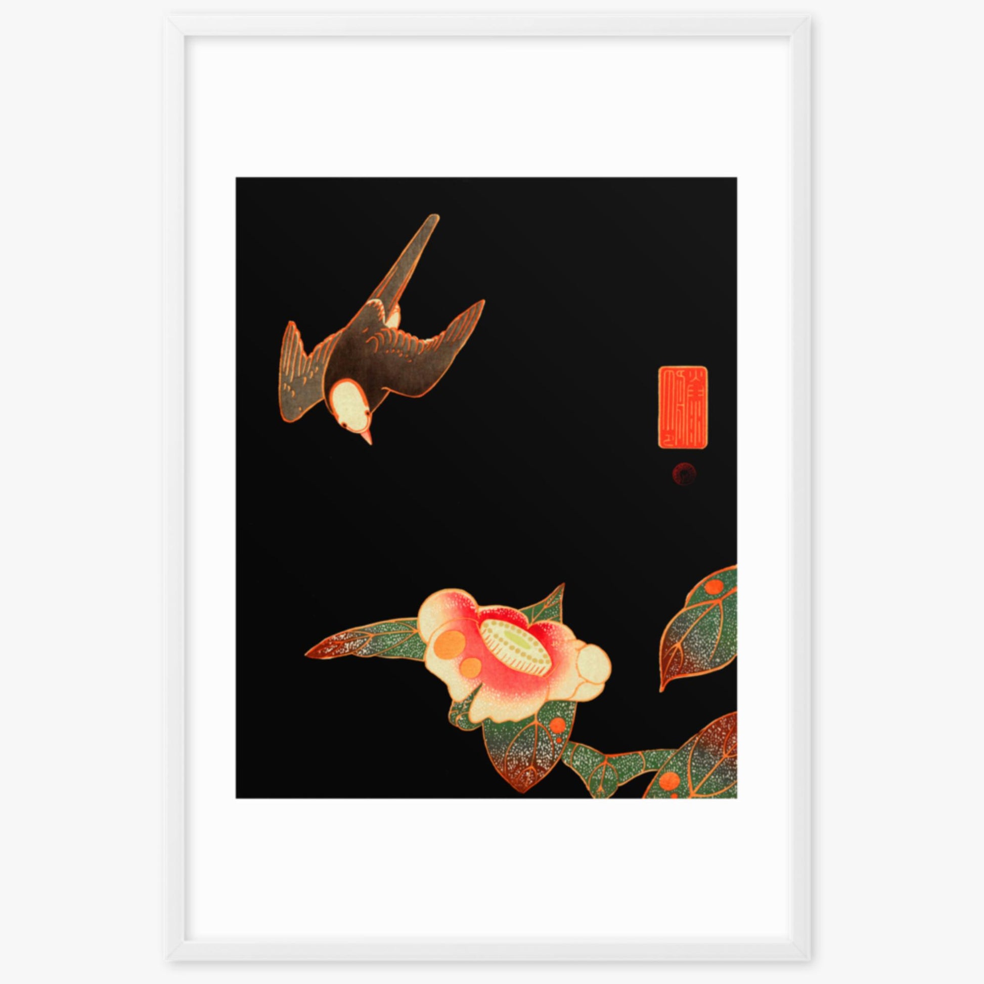 Ito Jakuchu - Swallow and Camellia 61x91 cm Poster With White Frame