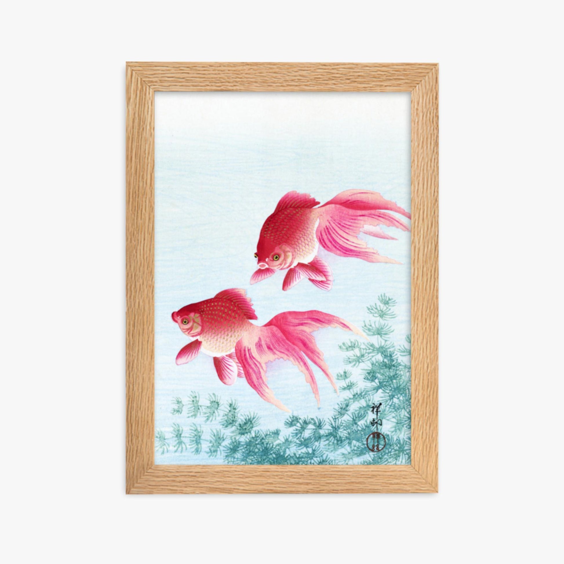 Ohara Koson - Two veil goldfish 21x30 cm Poster With Oak Frame