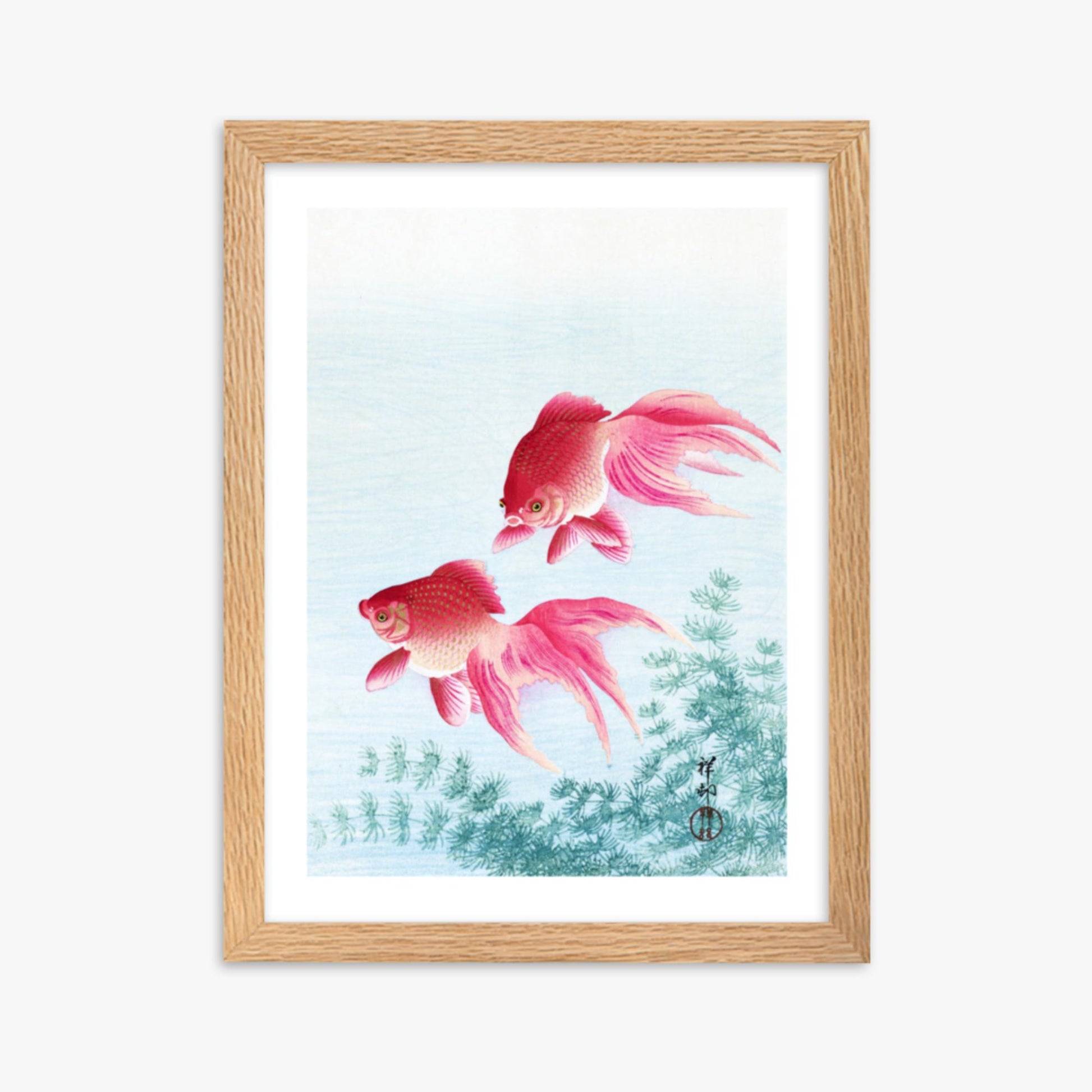 Ohara Koson - Two veil goldfish 30x40 cm Poster With Oak Frame