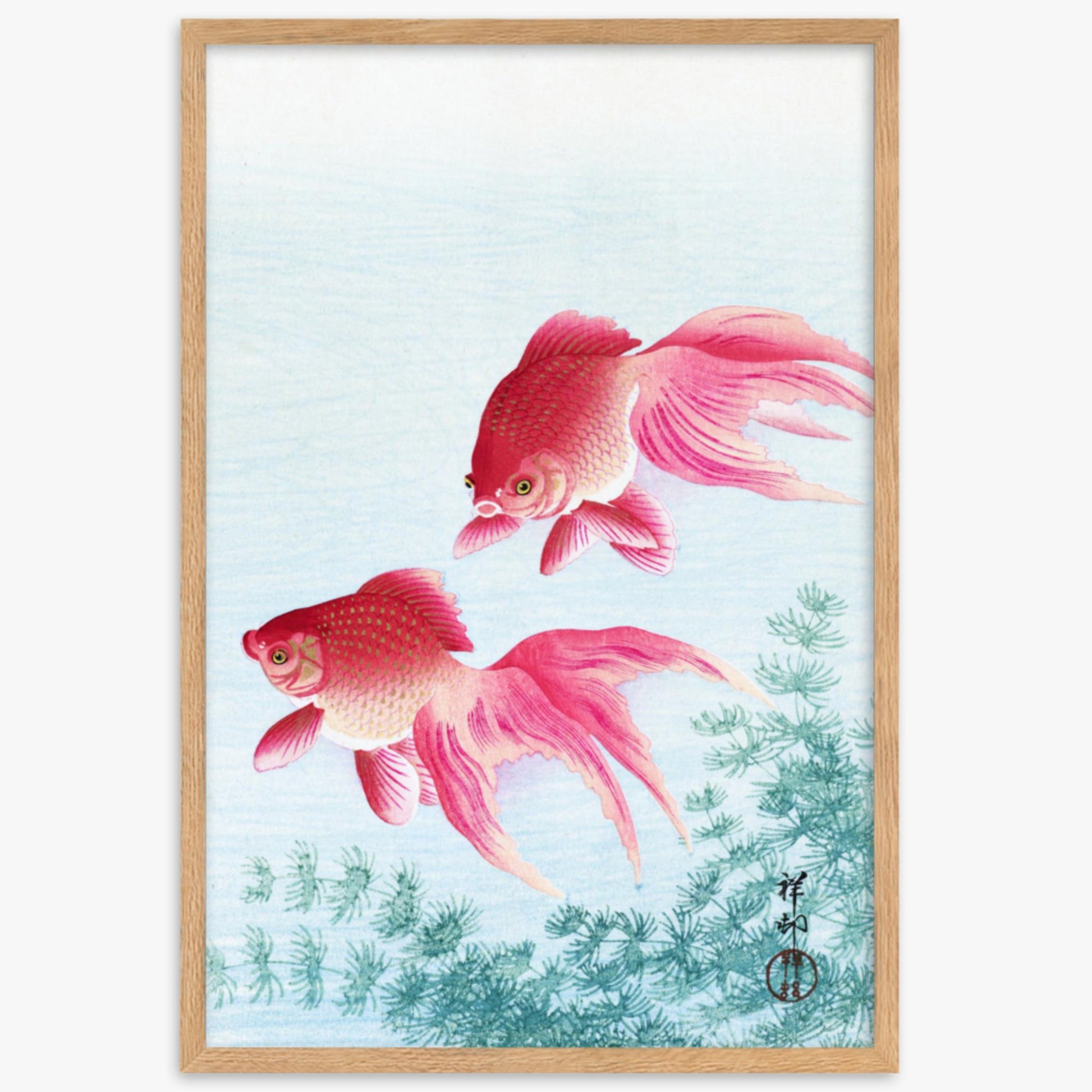 Ohara Koson - Two veil goldfish 61x91 cm Poster With Oak Frame