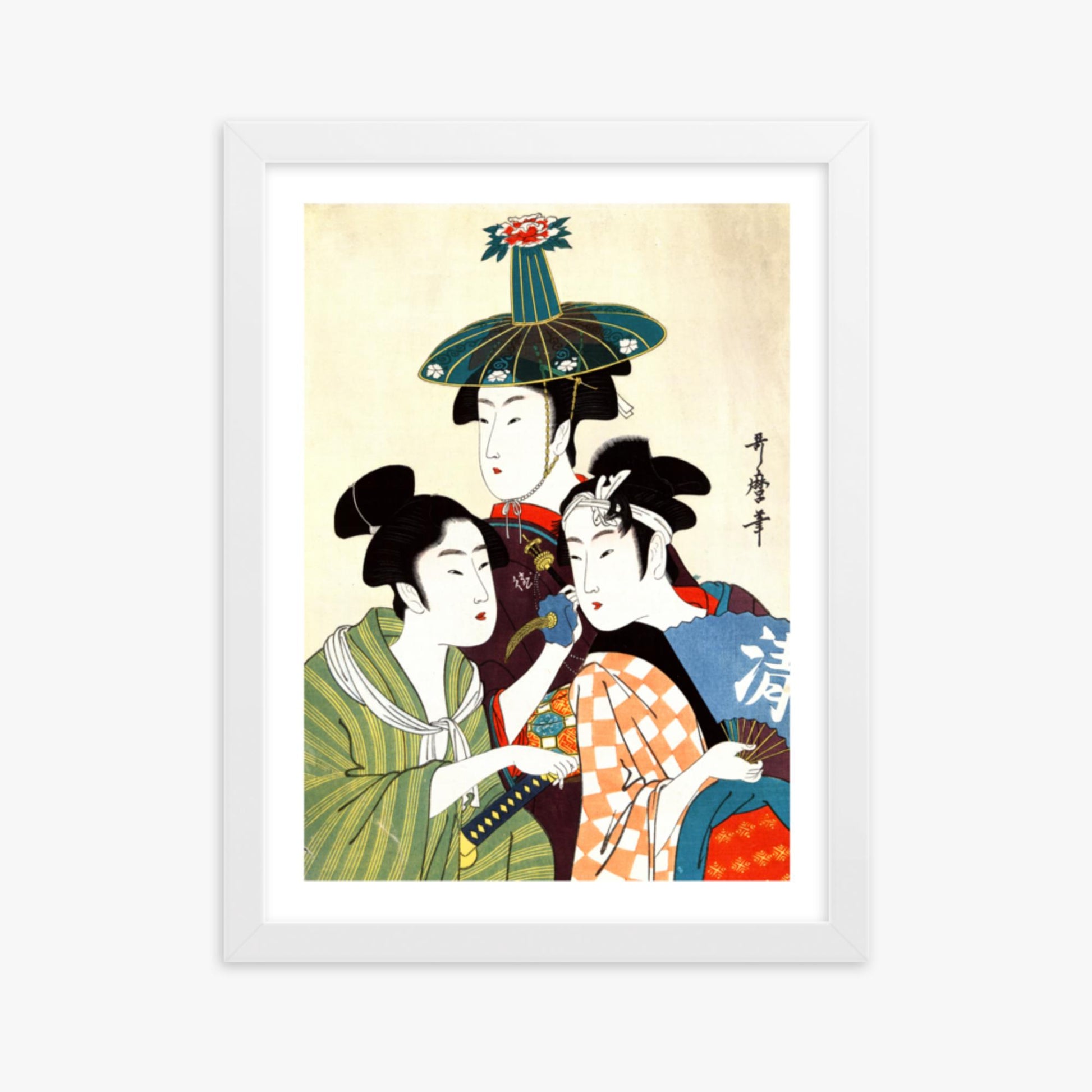 Utamaro Kitagawa - Three Young Men or Women  30x40 cm Poster With White Frame