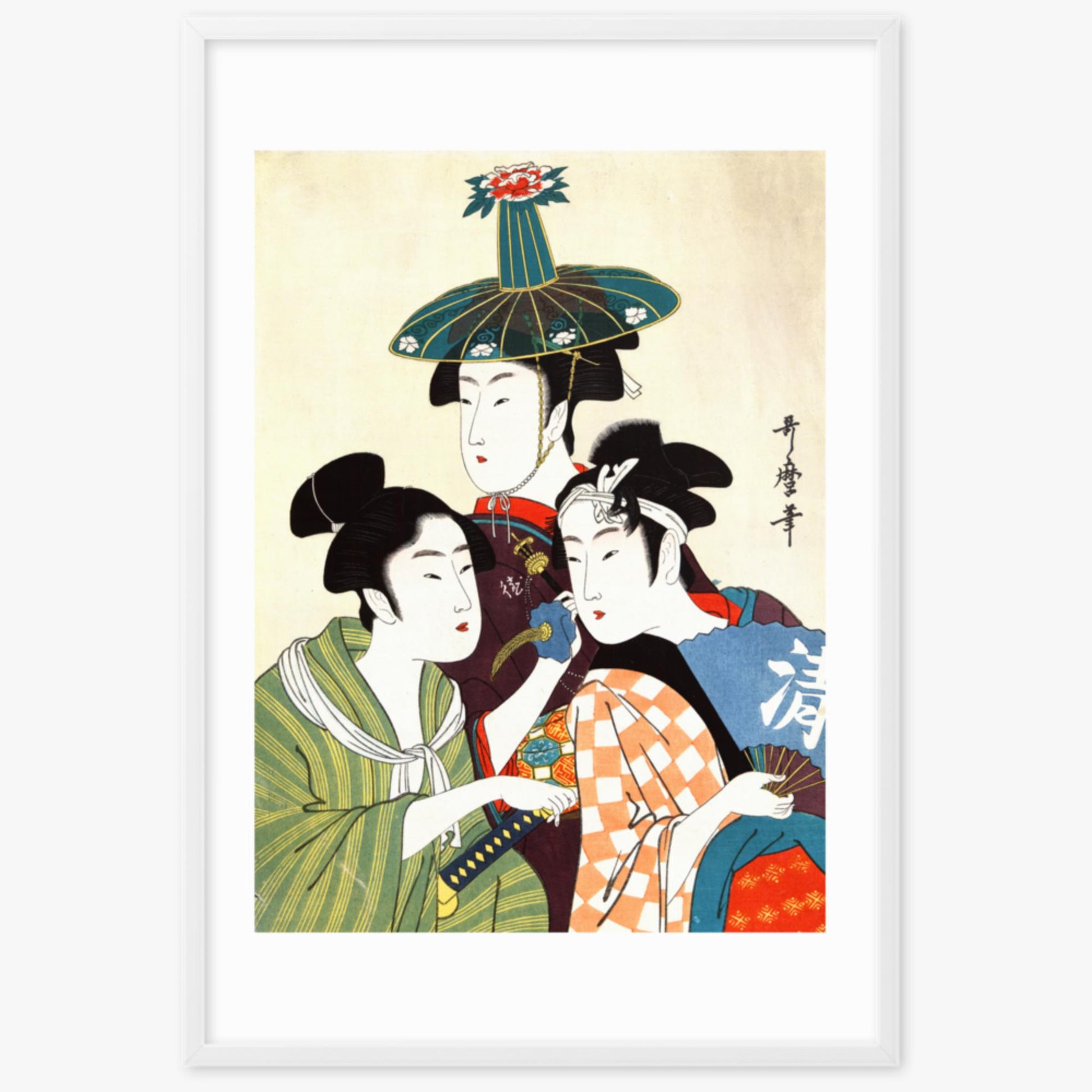 Utamaro Kitagawa - Three Young Men or Women  61x91 cm Poster With White Frame