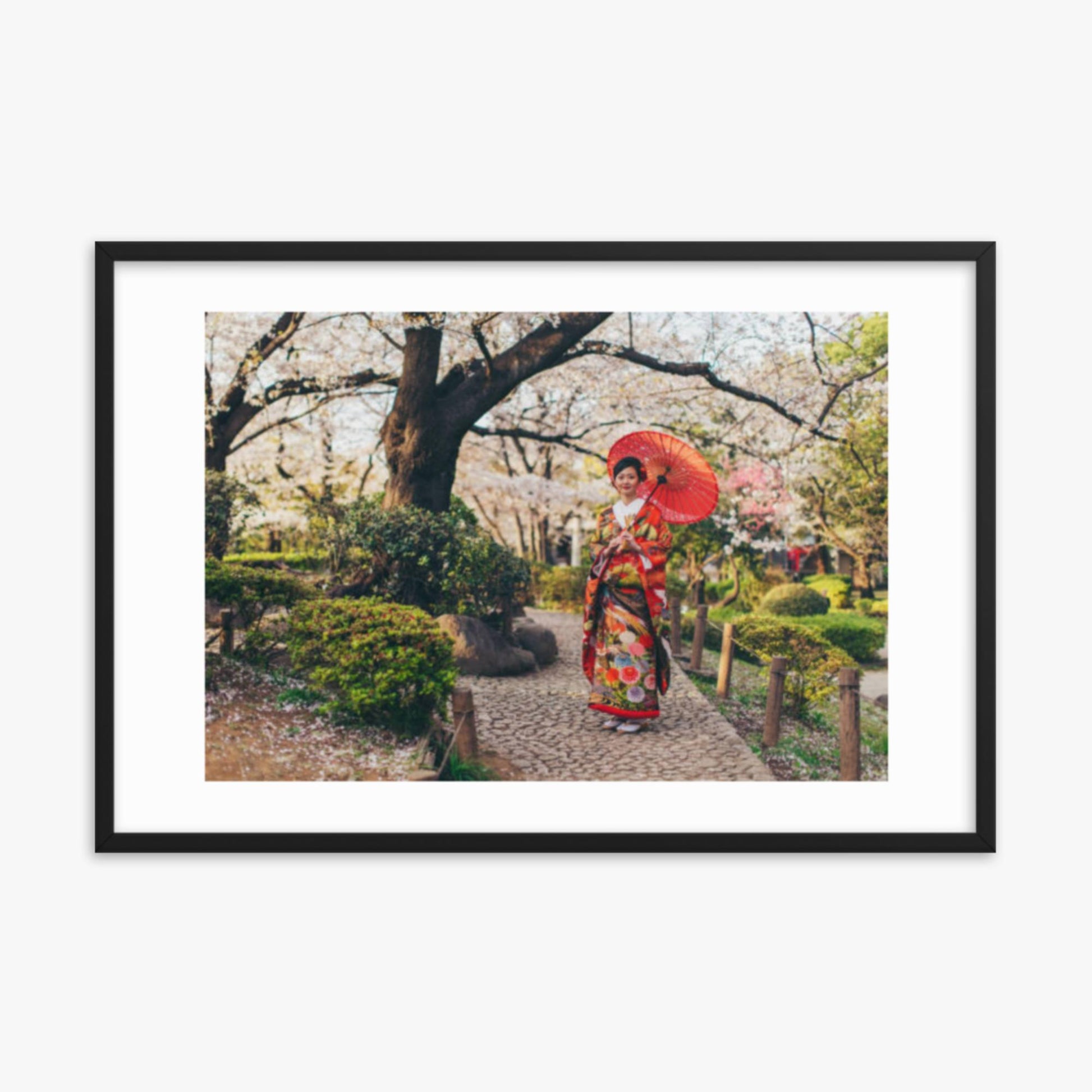 Beautiful Japanese Woman in Kimono 24x36 in Poster With Black Frame