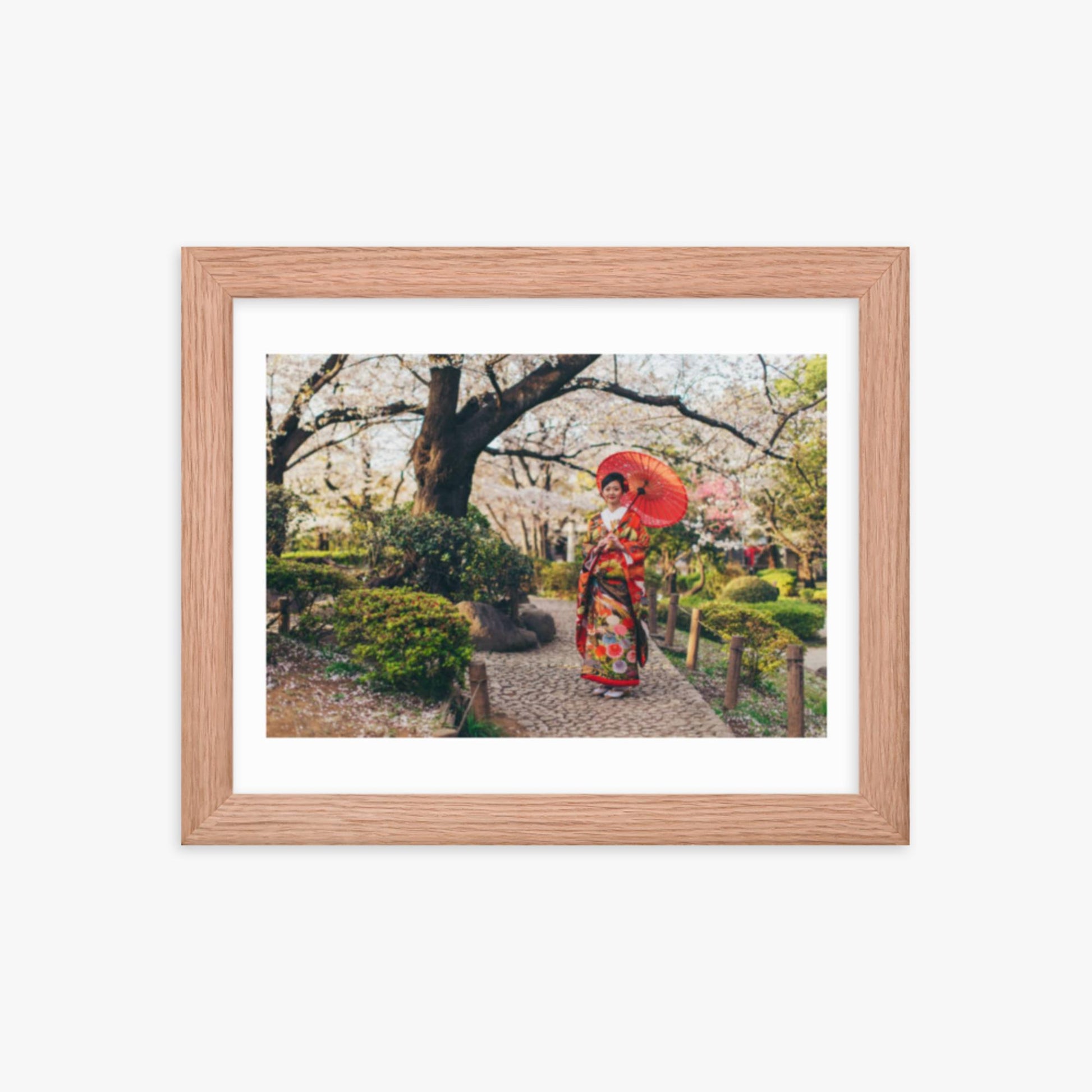 Beautiful Japanese Woman in Kimono 8x10 in Poster With Oak Frame