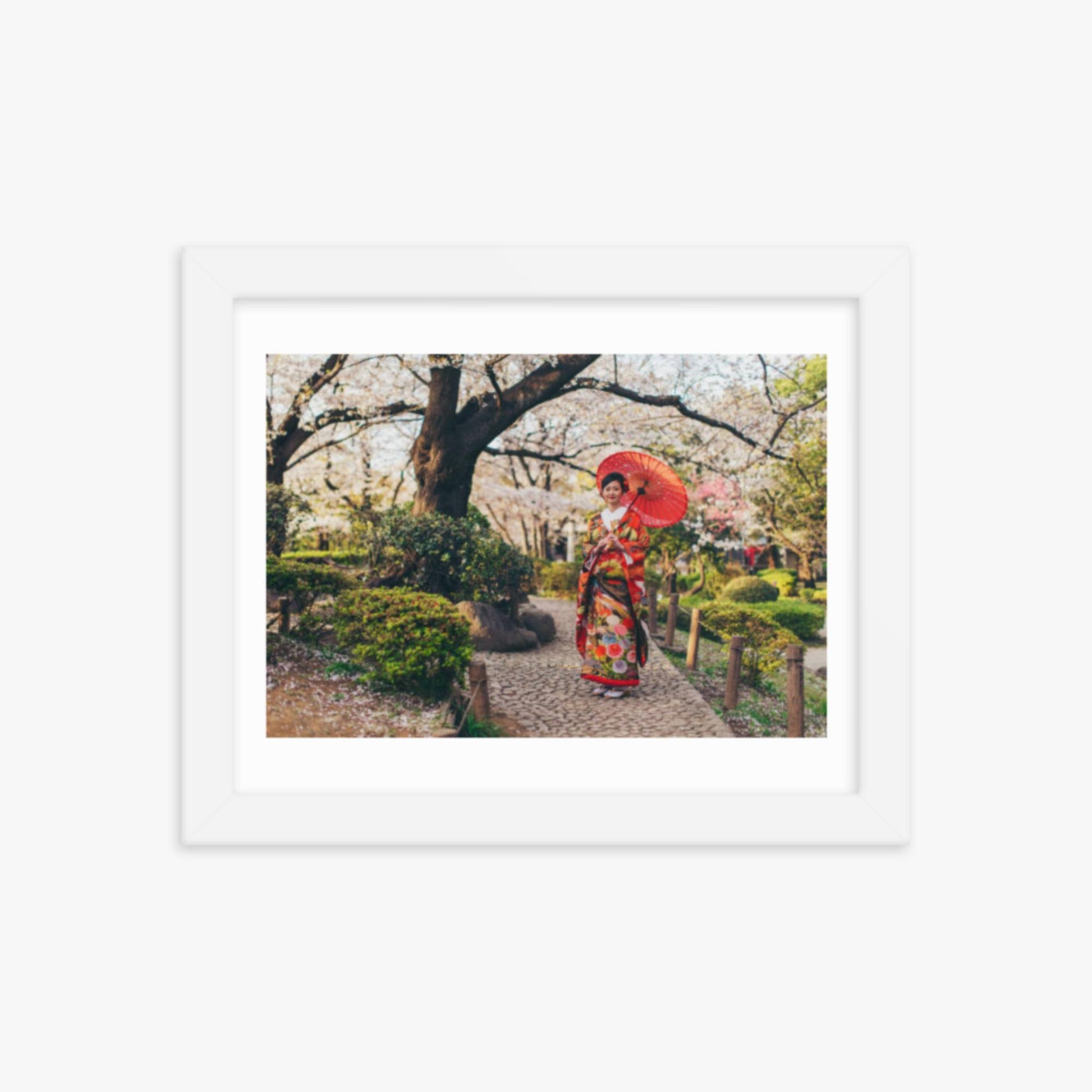 Beautiful Japanese Woman in Kimono 8x10 in Poster With White Frame