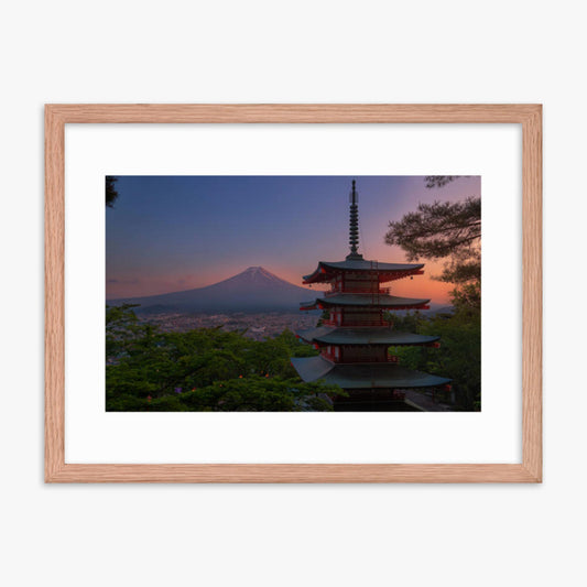 Red Pagoda 18x24 in Poster With Oak Frame
