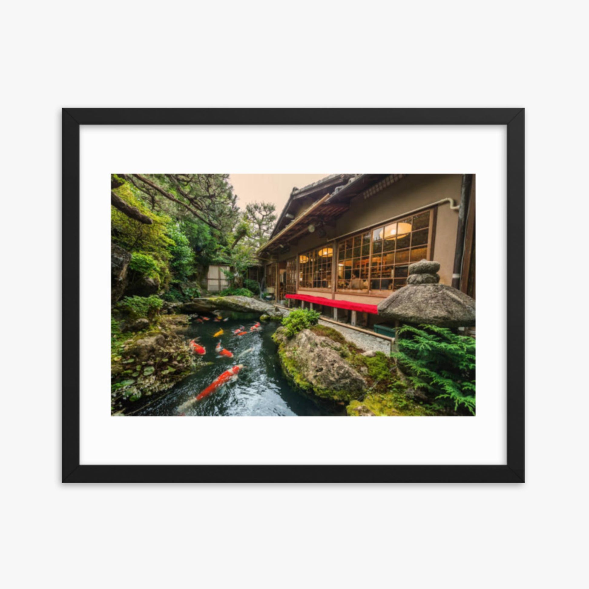 Traditional Japanese Koi Pond in Kyoto Japan 16x20 in Poster With Black Frame