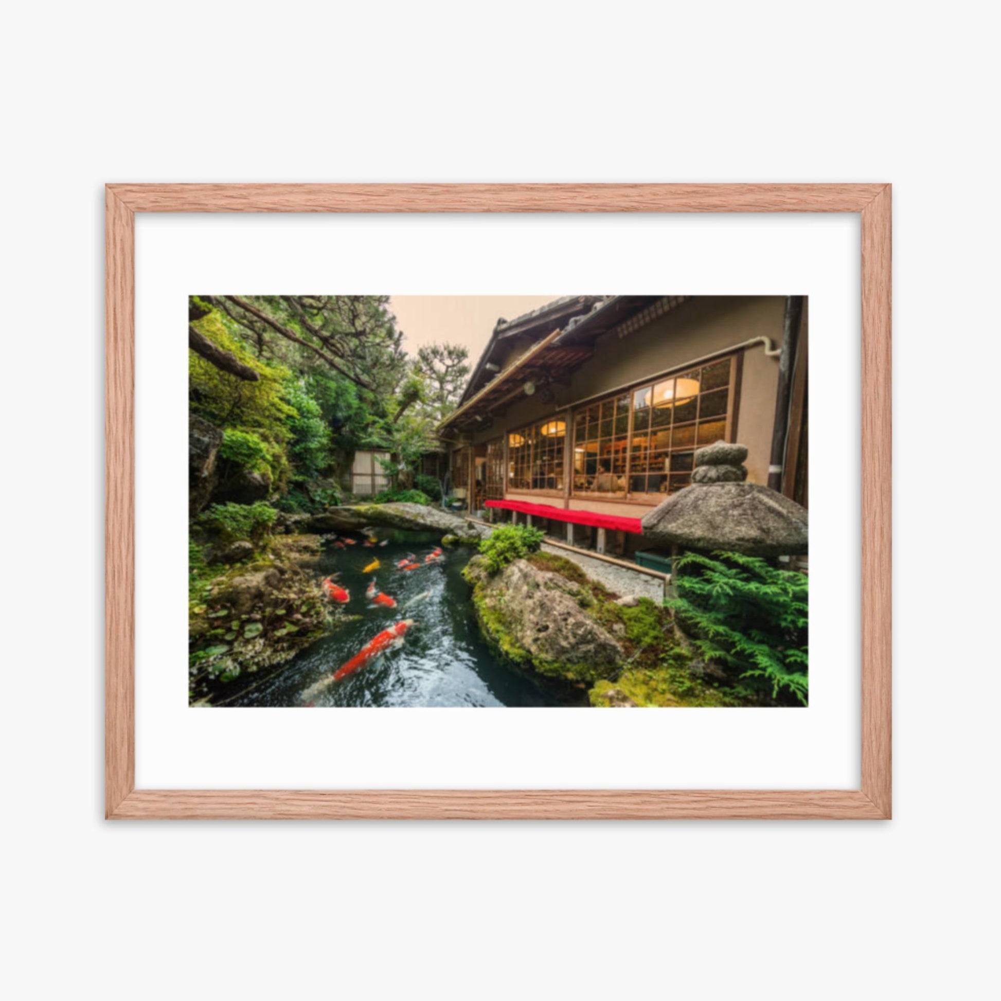 Traditional Japanese Koi Pond in Kyoto Japan 16x20 in Poster With Oak Frame