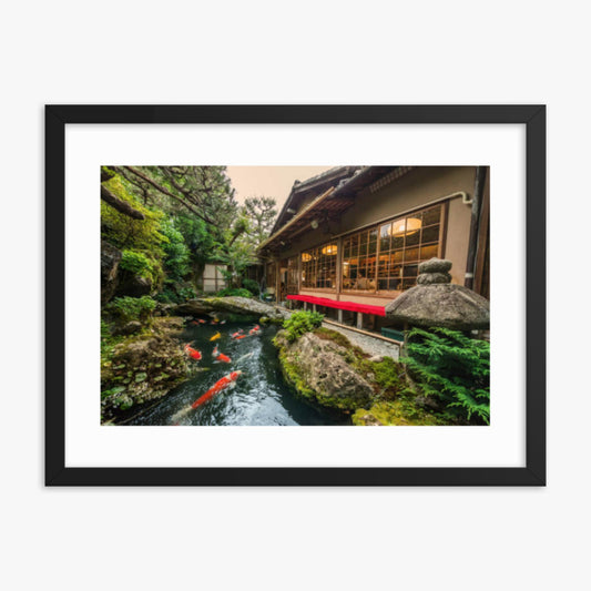 Traditional Japanese Koi Pond in Kyoto Japan 18x24 in Poster With Black Frame