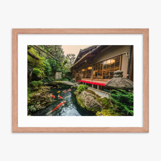 Traditional Japanese Koi Pond in Kyoto Japan 18x24 in Poster With Oak Frame