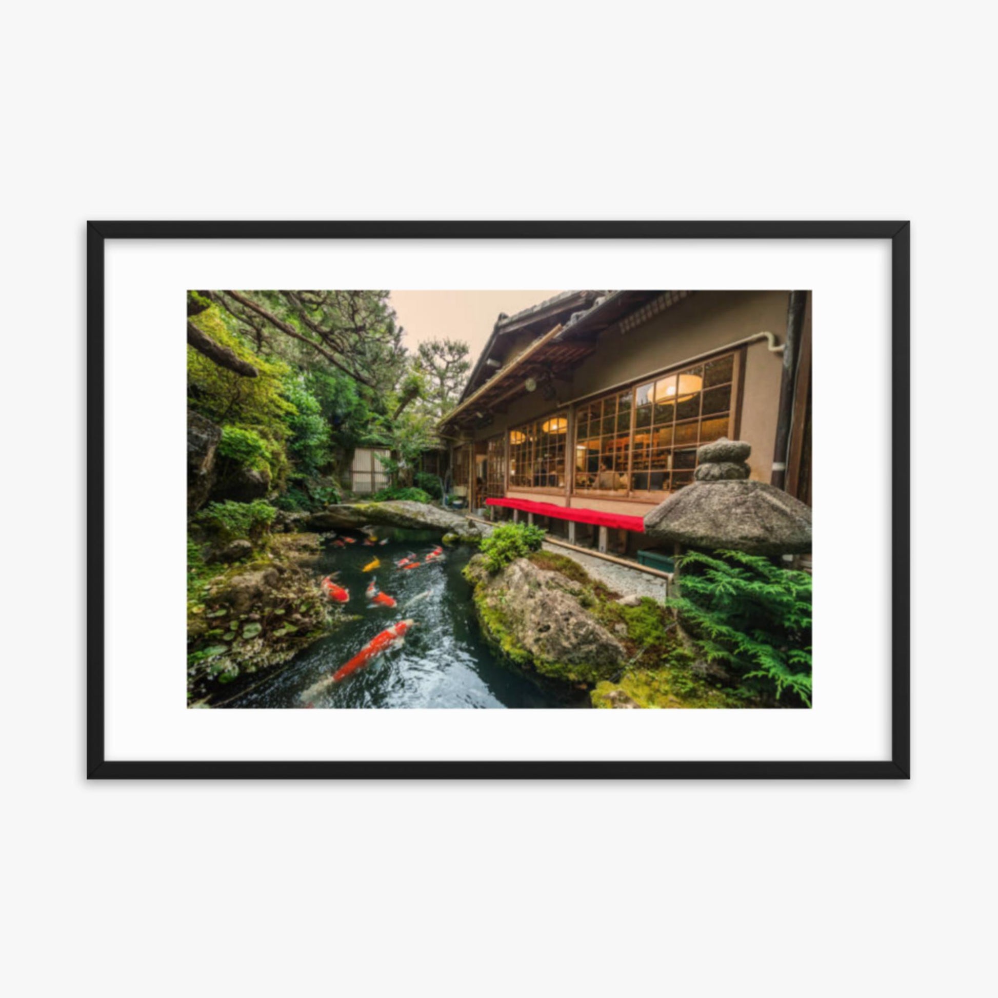 Traditional Japanese Koi Pond in Kyoto Japan 24x36 in Poster With Black Frame