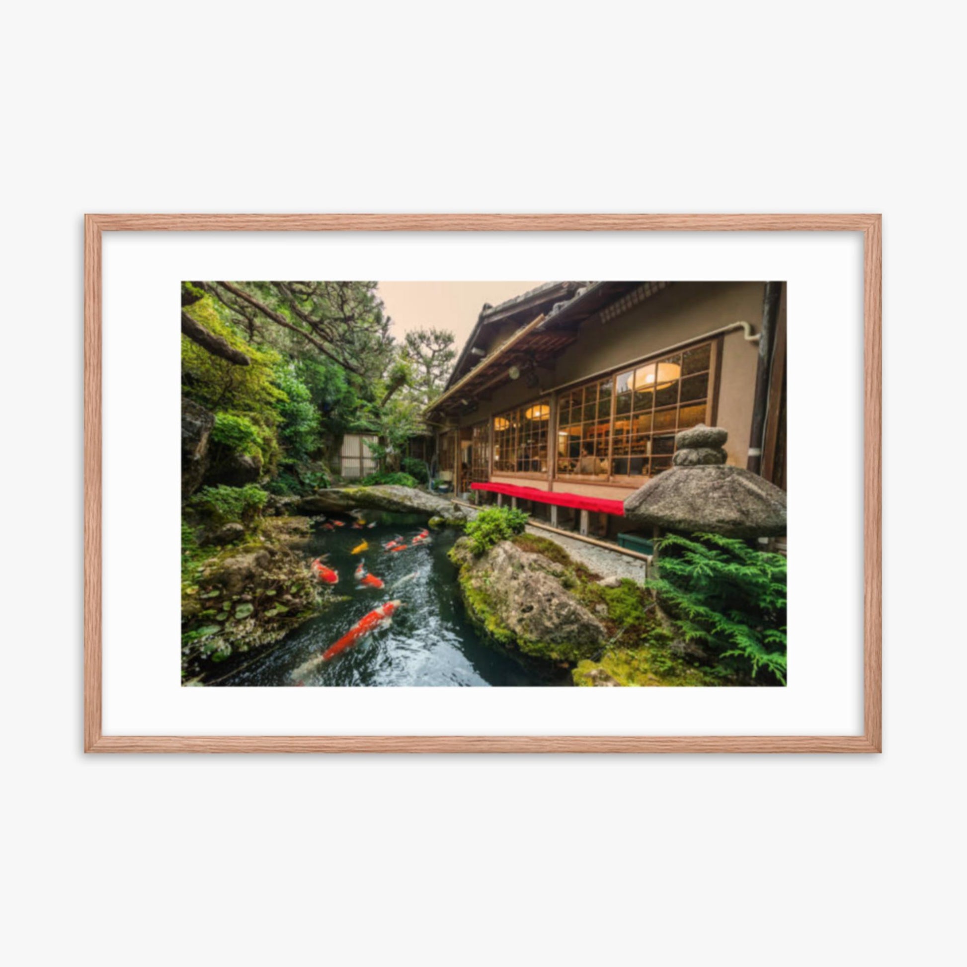 Traditional Japanese Koi Pond in Kyoto Japan 24x36 in Poster With Oak Frame