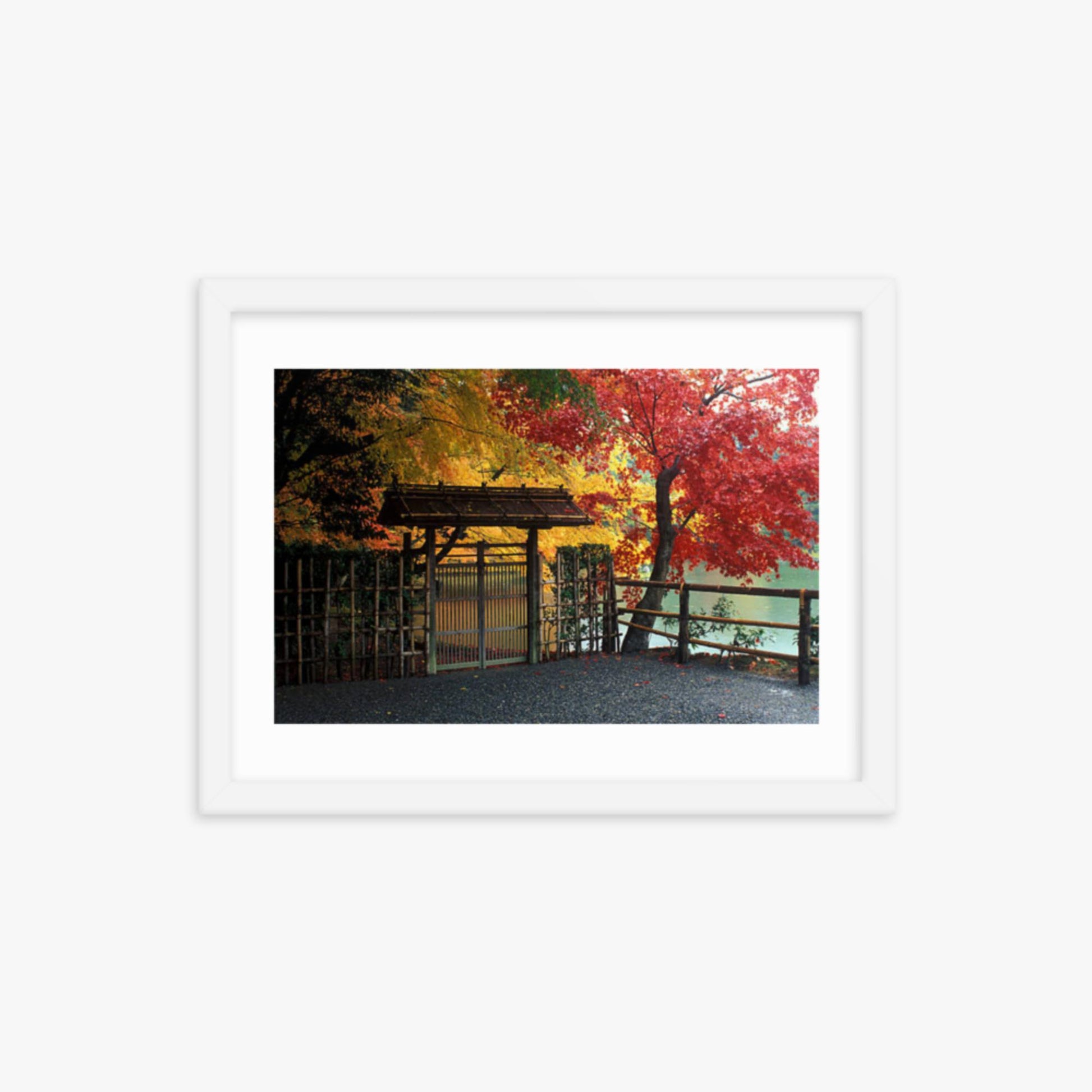 Entrace to Japanese Garden With Autumn Trees 12x16 in Poster With White Frame