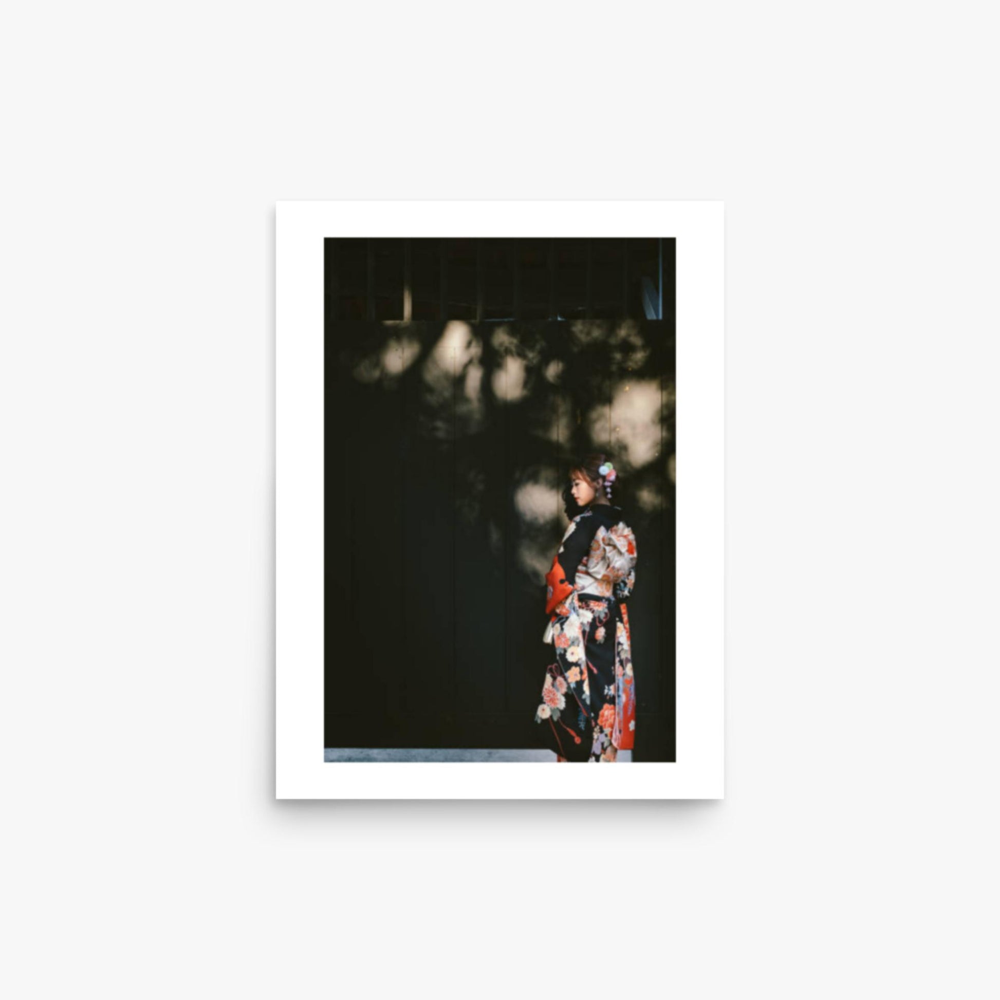 Portrait of beautiful woman in traditional Kimono walking in the street in Kyoto, Japan 12x16 in Poster