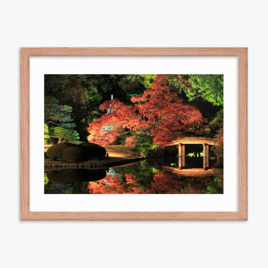 Illuminated Japanese Garden 18x24 in Poster With Oak Frame