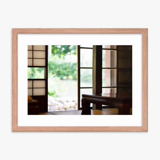 The edge and the garden seen from the Japanese room 18x24 in Poster With Oak Frame