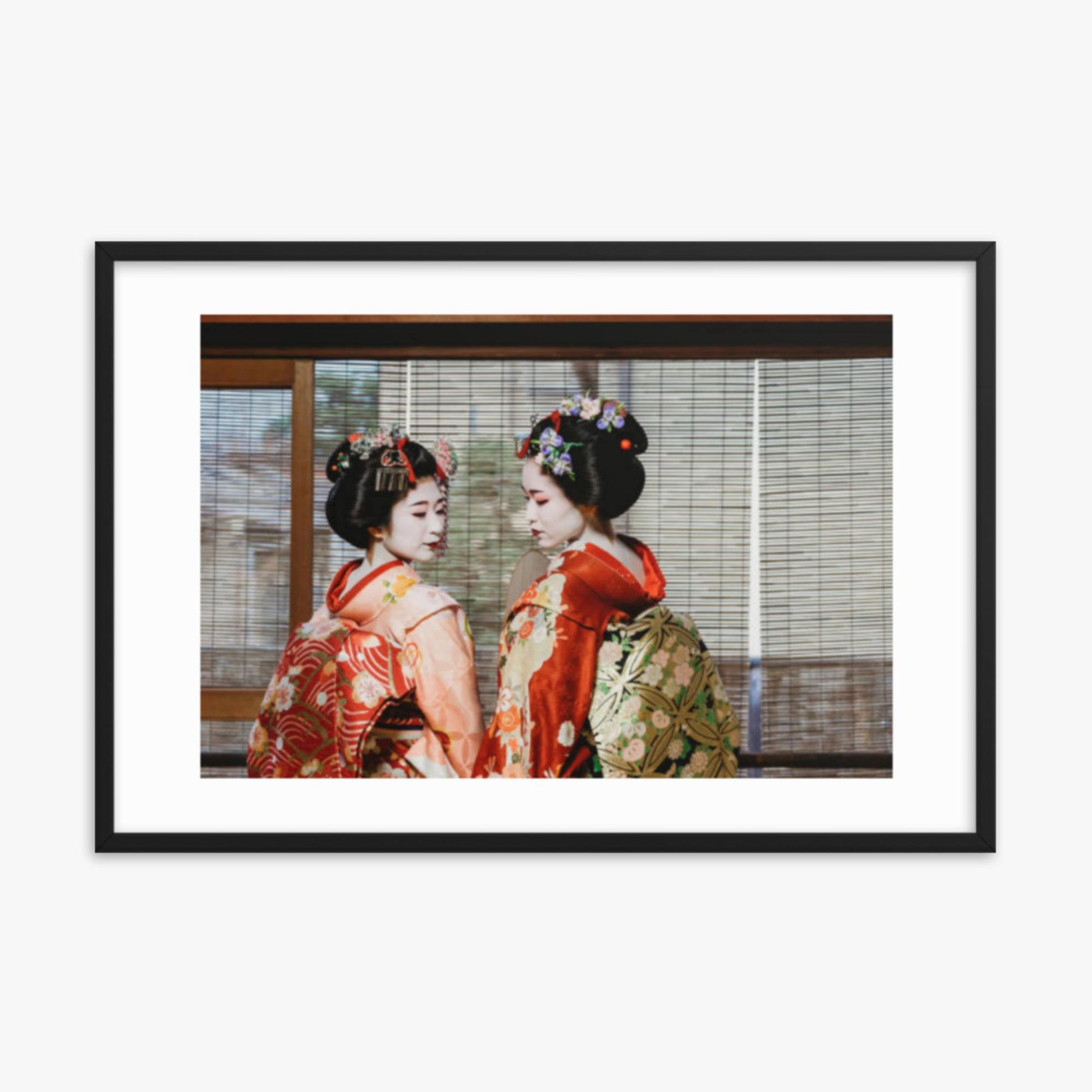 Maiko Women Together in Kyoto 24x36 in Poster With Black Frame