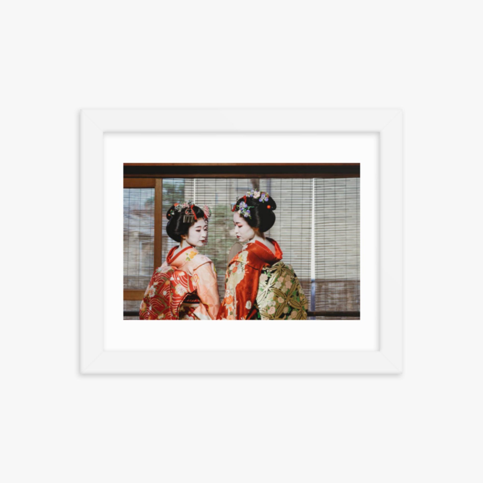 Maiko Women Together in Kyoto 8x10 in Poster With White Frame