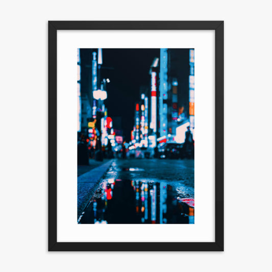 Neon Refelctions in Tokyo 18x24 in Poster With Black Frame