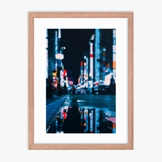 Neon Refelctions in Tokyo 18x24 in Poster With Oak Frame
