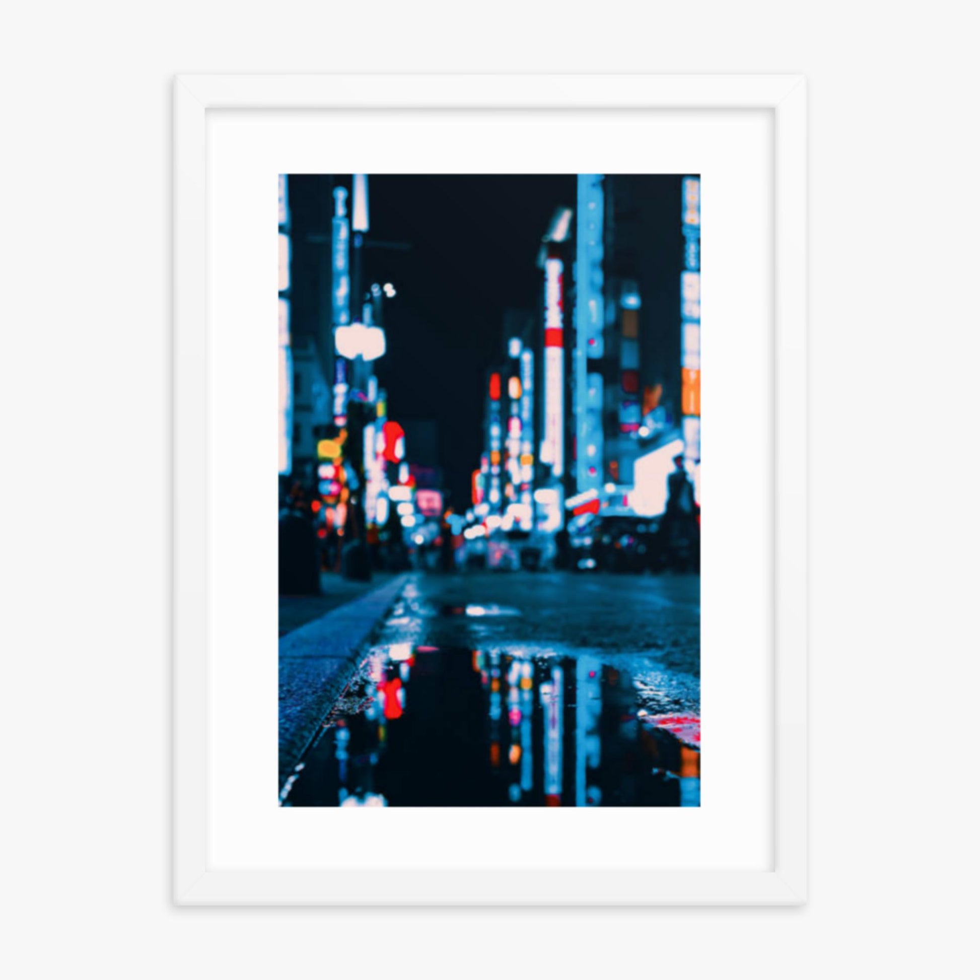 Neon Refelctions in Tokyo 18x24 in Poster With White Frame