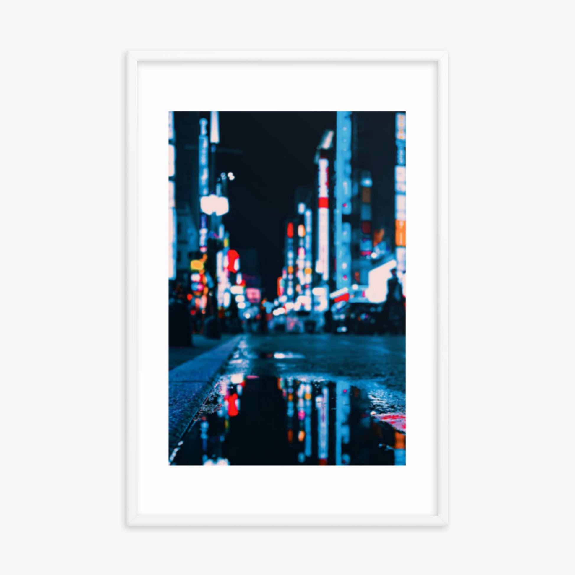 Neon Refelctions in Tokyo 24x36 in Poster With White Frame