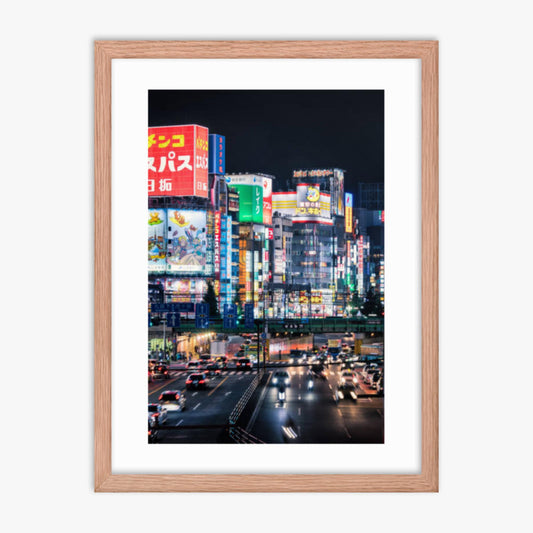 Shinjuku Streets at Night 18x24 in Poster With Oak Frame