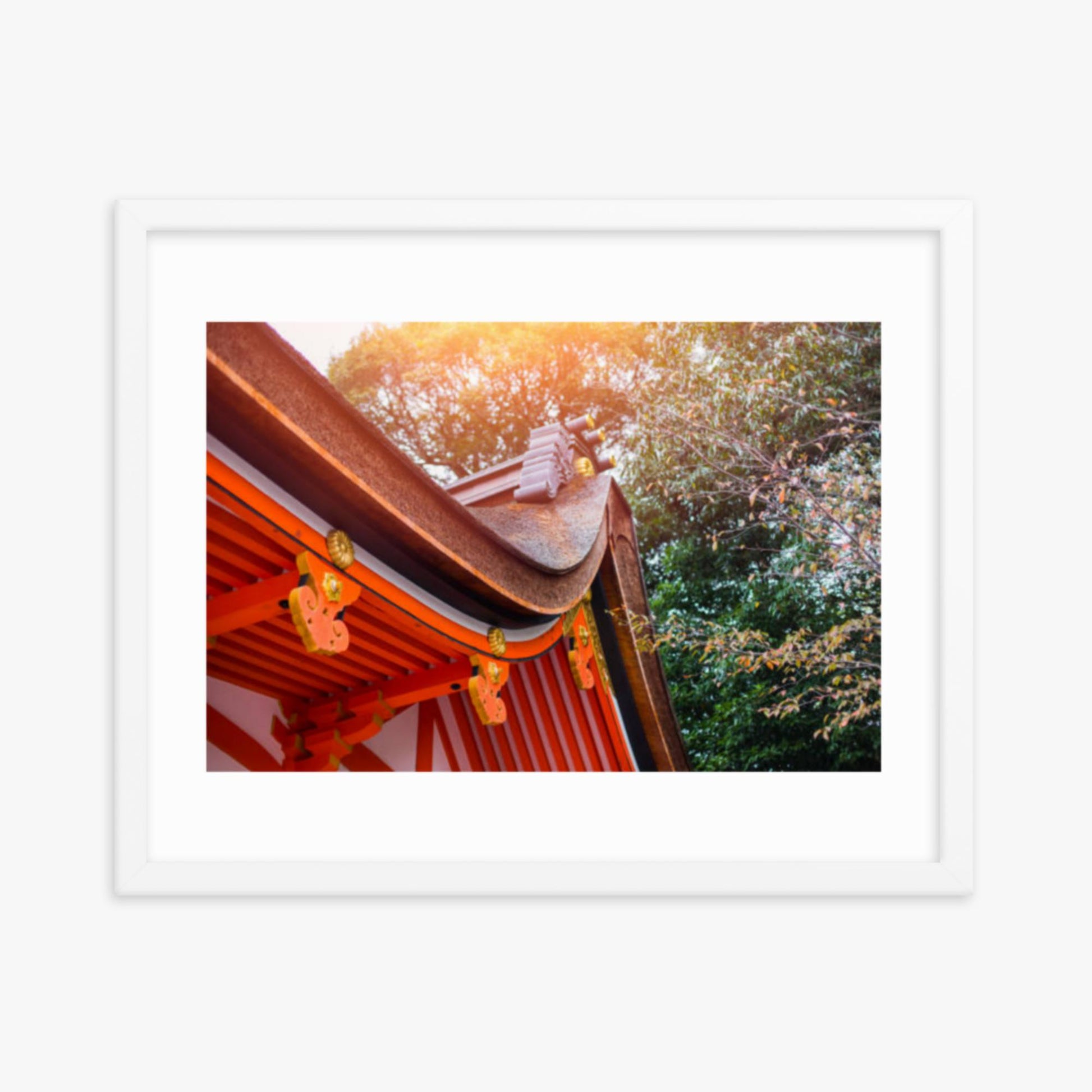 Japan style shrine red rood temple closeup 16x20 in Poster With White Frame