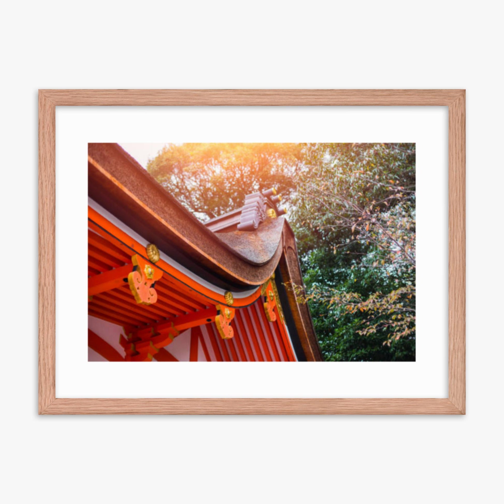 Japan style shrine red rood temple closeup 18x24 in Poster With Oak Frame