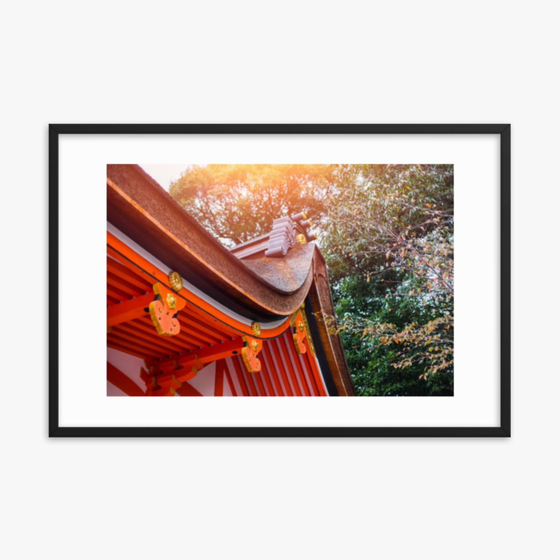 Japan style shrine red rood temple closeup 24x36 in Poster With Black Frame