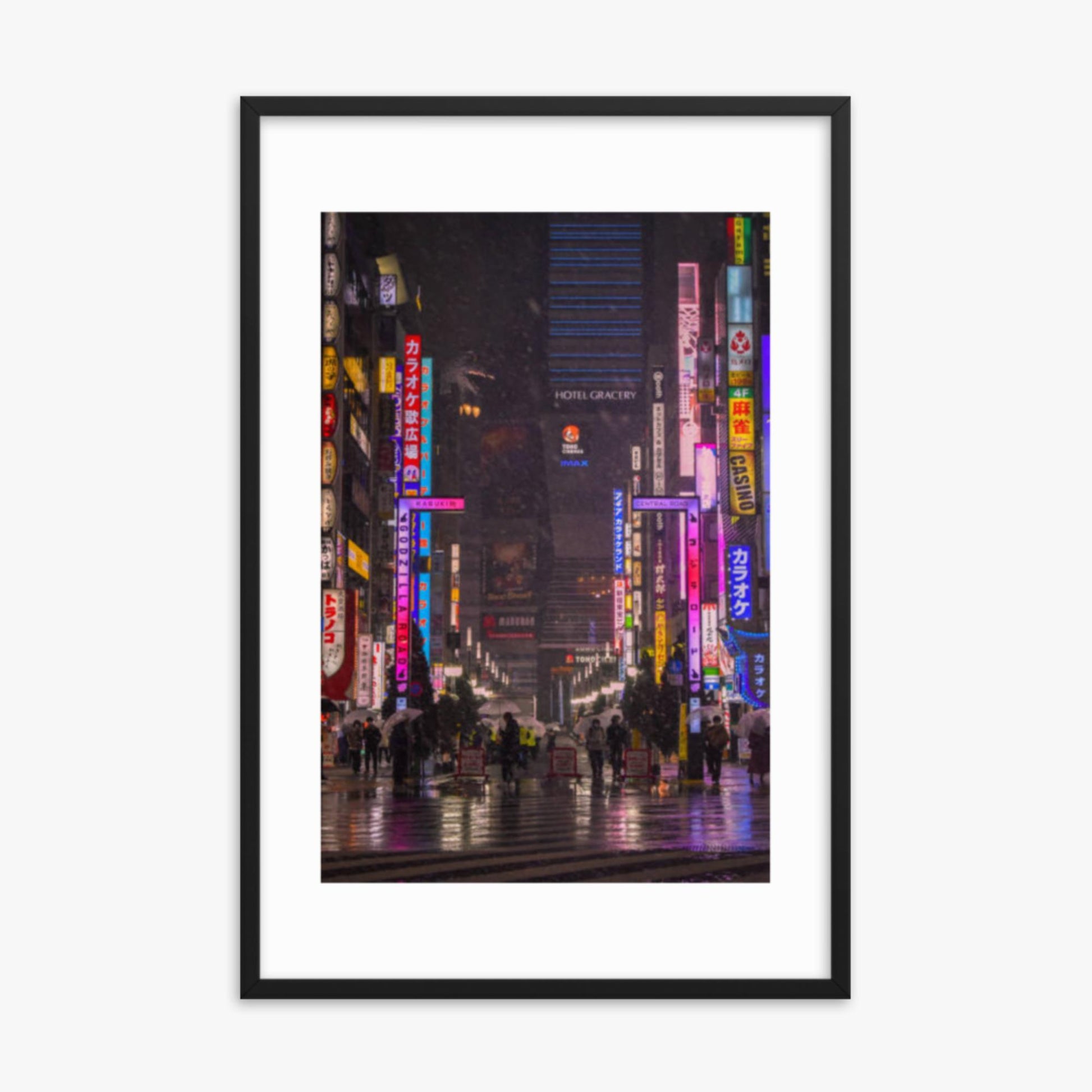 Snowy Shinjuku 24x36 in Poster With Black Frame