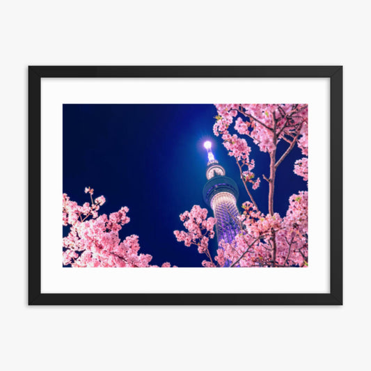 Tokyo Sky tree with Sakura 18x24 in Poster With Black Frame