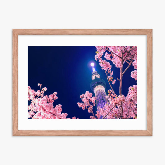 Tokyo Sky tree with Sakura 18x24 in Poster With Oak Frame