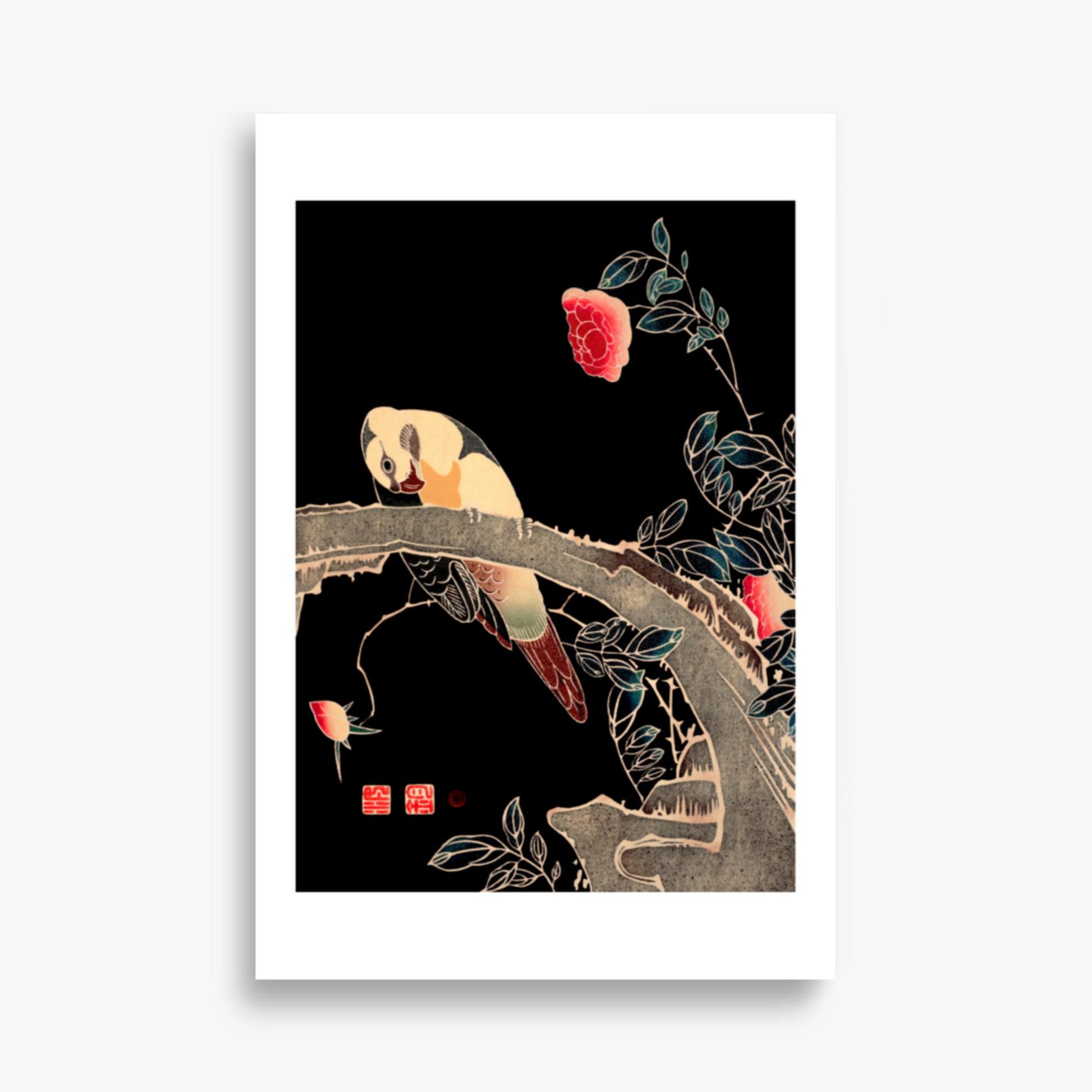 Ito Jakuchu - Parrot on the Branch of a Flowering Rose Bush 61x91 cm Poster