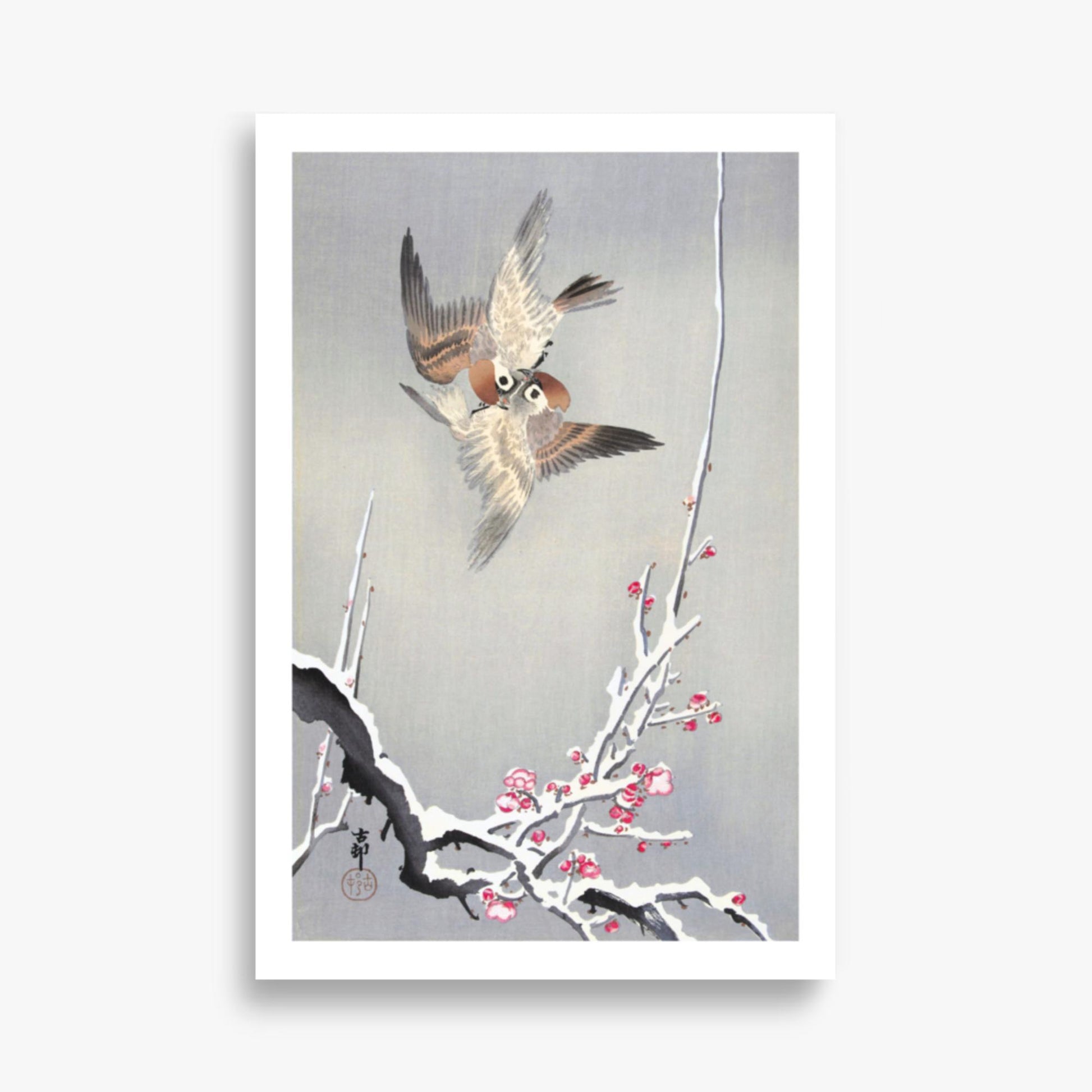 Ohara Koson - Sparrows and Snowy Plum Tree 61x91 cm Poster