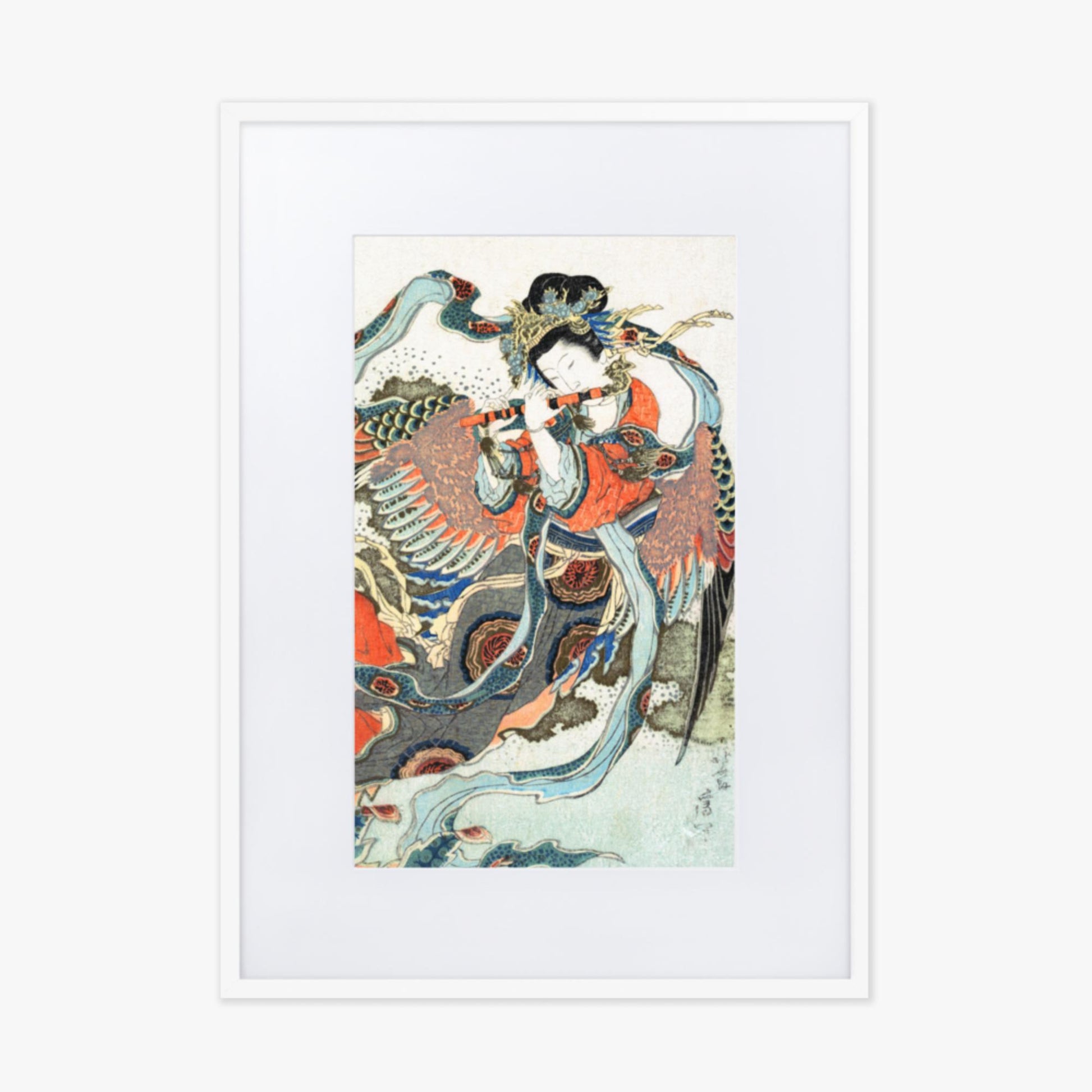 Katsushika Hokusai - Mystical Bird 50x70 cm Poster With White Frame